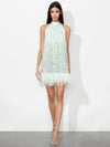 ERNA EMB TIE BK HLTER NK FTHR MINI DRE-OFF WHITE-ALICE + OLIVIA