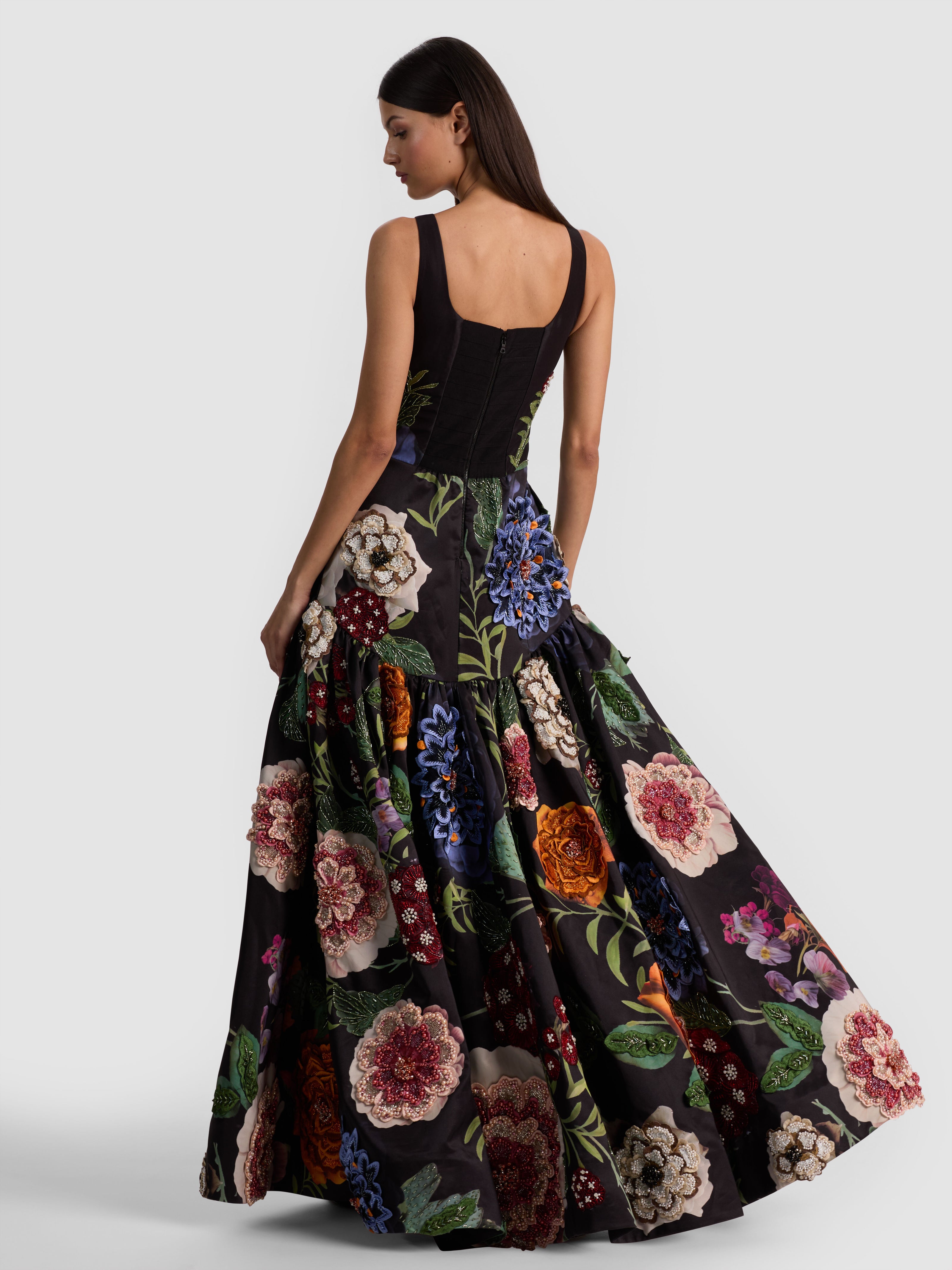 MAXINE EMBELLISHED GOWN-MAGIC GARDEN BLACK-ALICE + OLIVIA