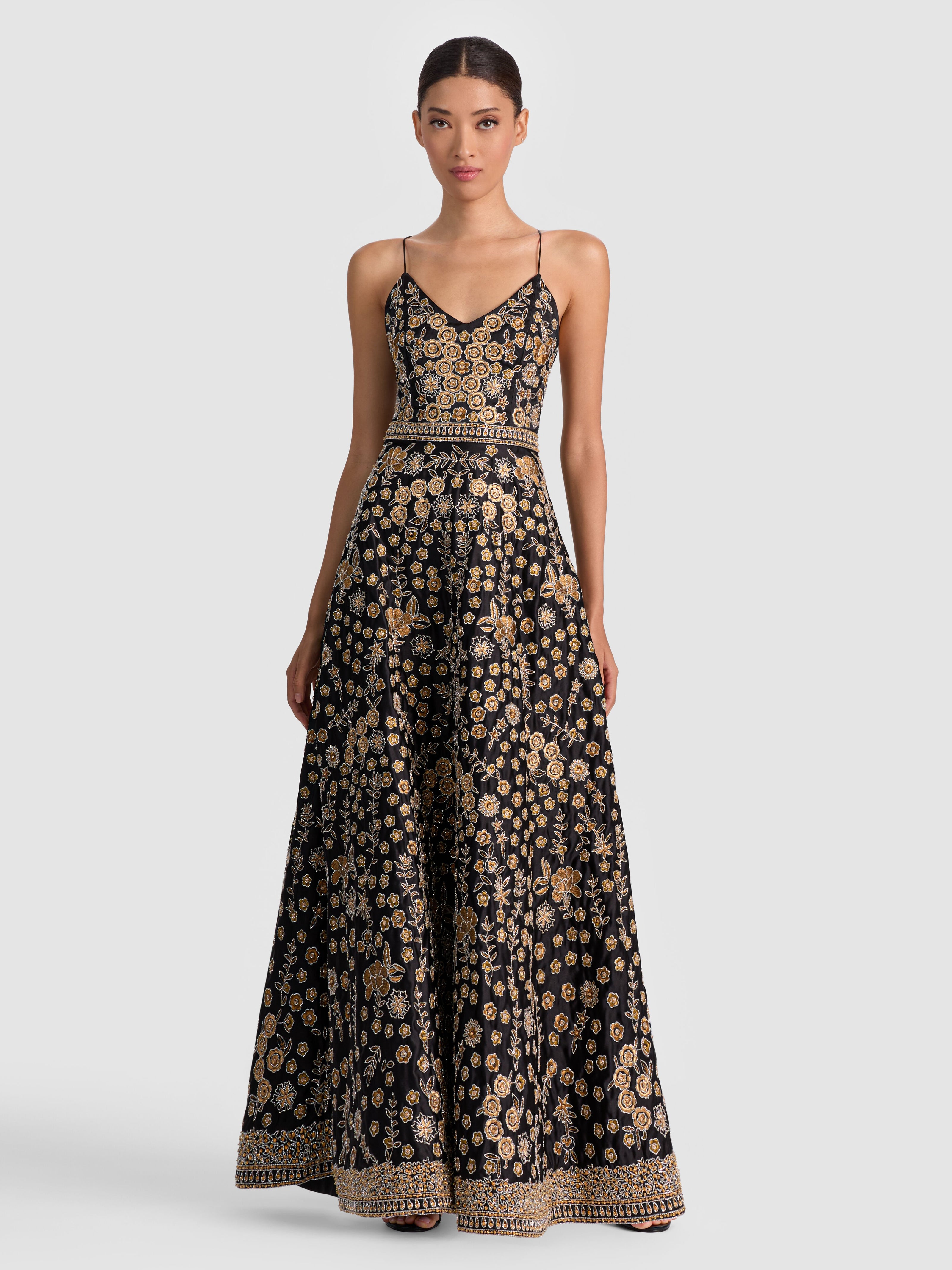 DOMENICA EMBELLISHED GOWN-BLACK/MULTI-ALICE + OLIVIA