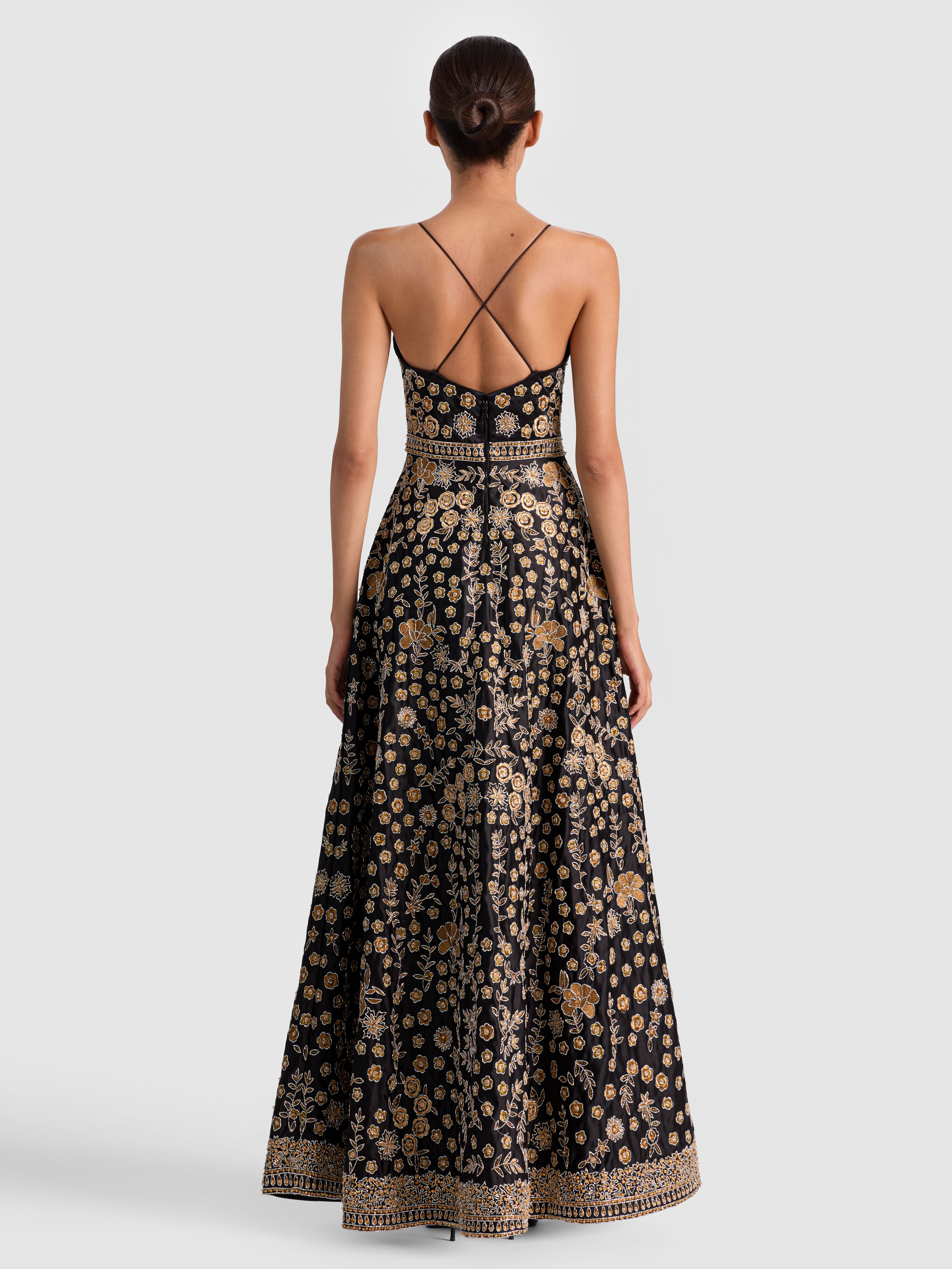DOMENICA EMBELLISHED GOWN-BLACK/MULTI-ALICE + OLIVIA