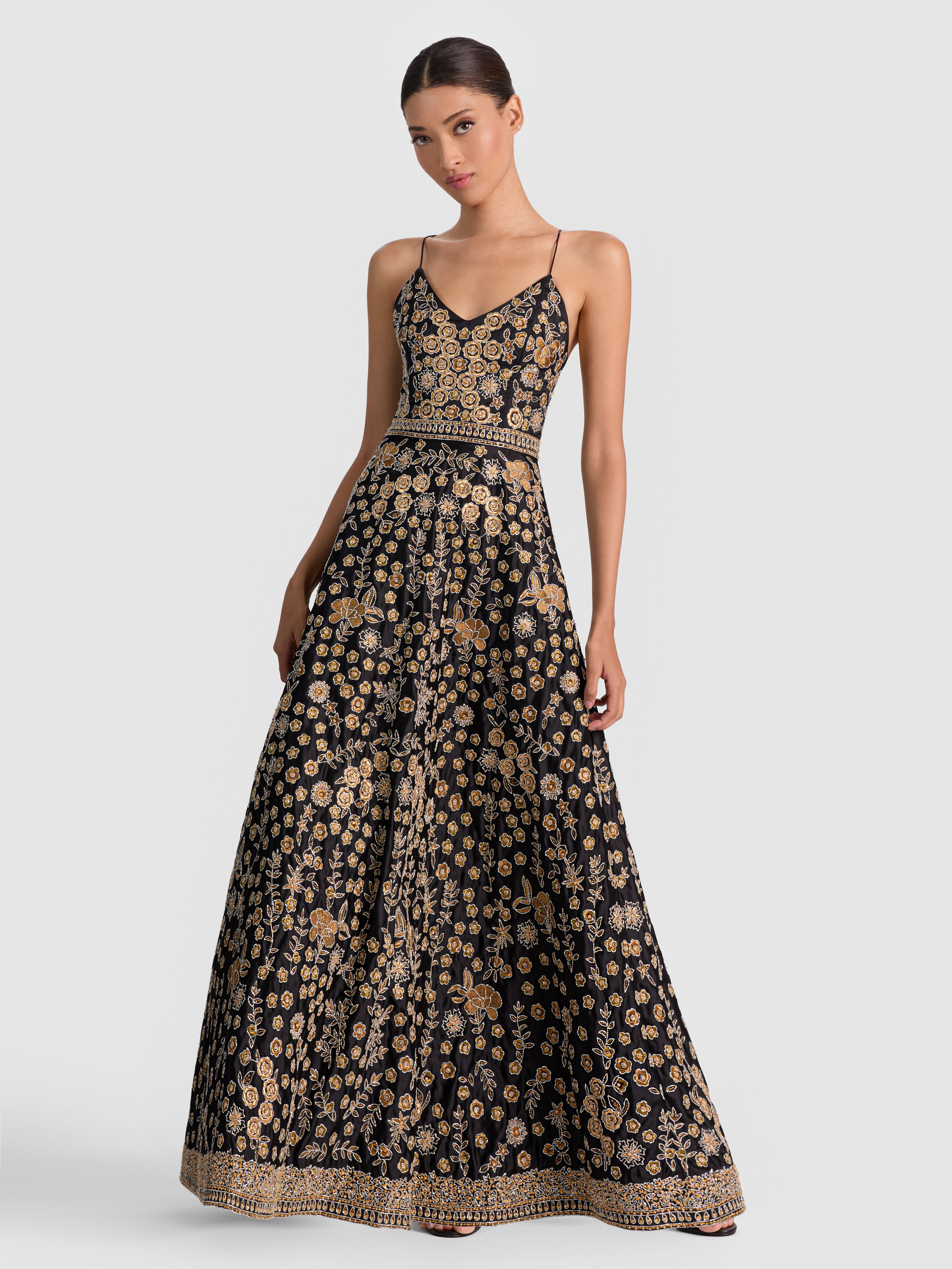 DOMENICA EMBELLISHED GOWN-BLACK/MULTI-ALICE + OLIVIA