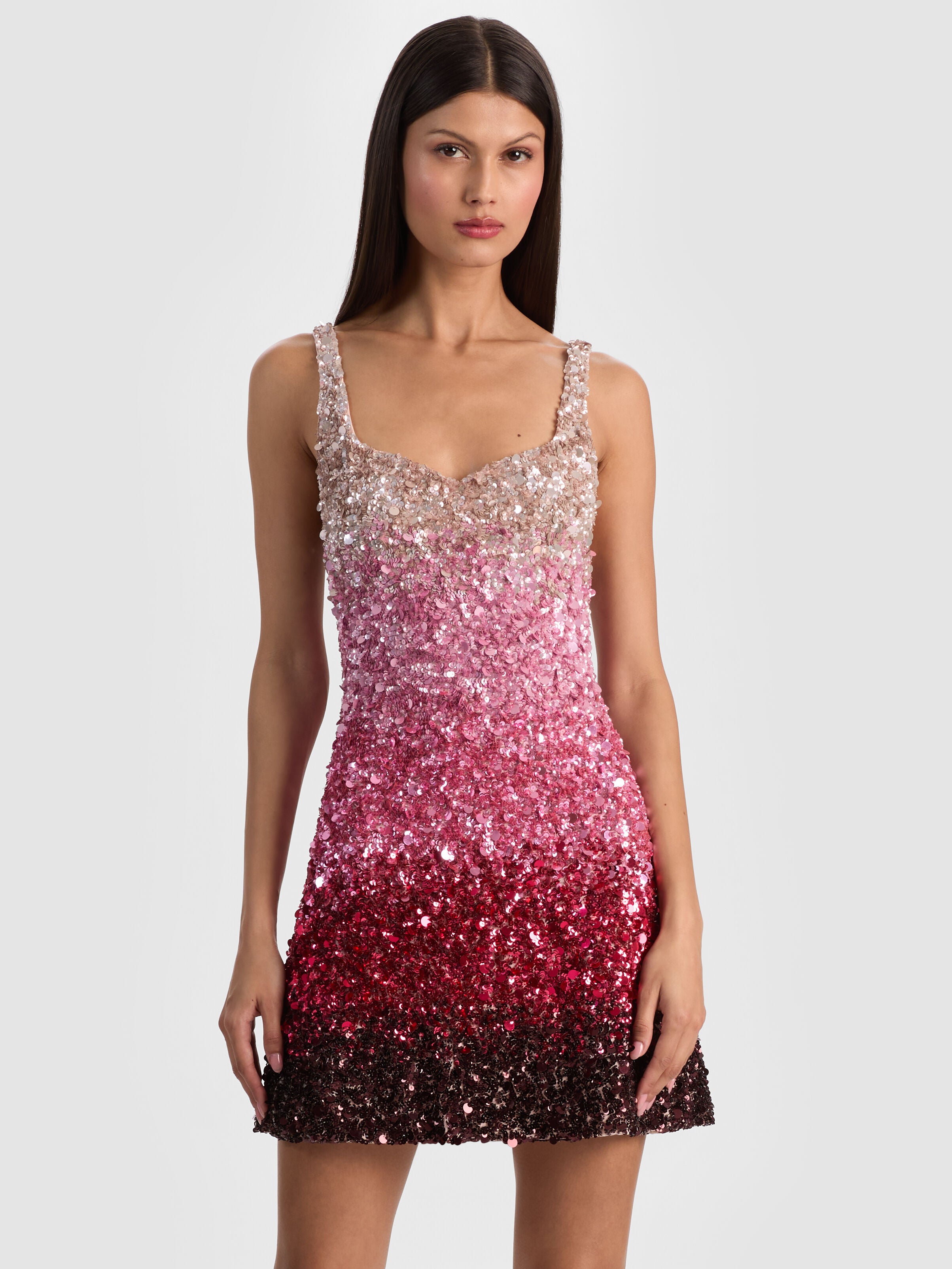 EVE EMBELLISHED MINI DRESS-ASCENDENT OMBRE DEEP PINK-ALICE + OLIVIA