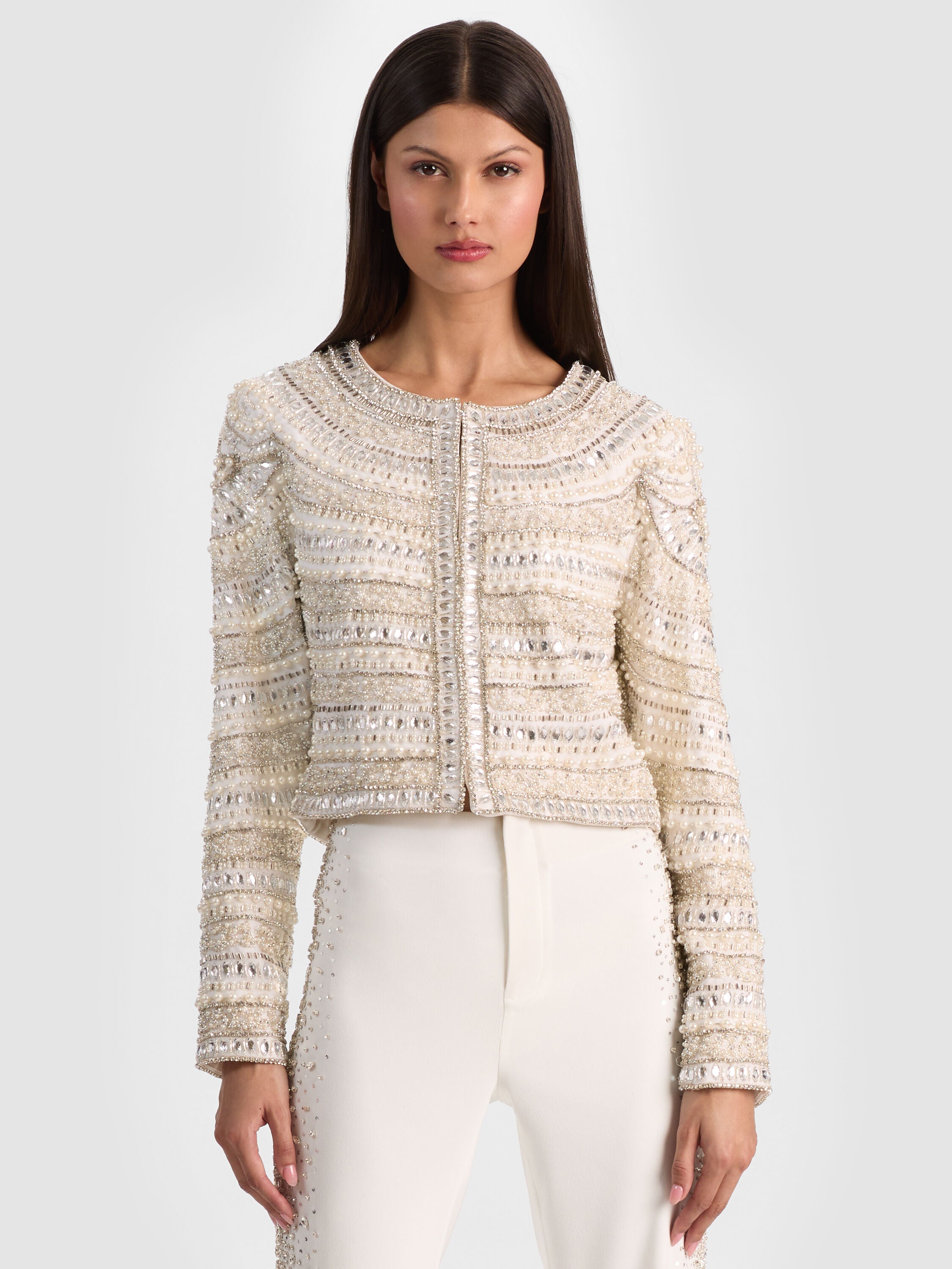 KIDMAN EMBELLISHED JACKET-OFF WHITE/SILVER-ALICE + OLIVIA