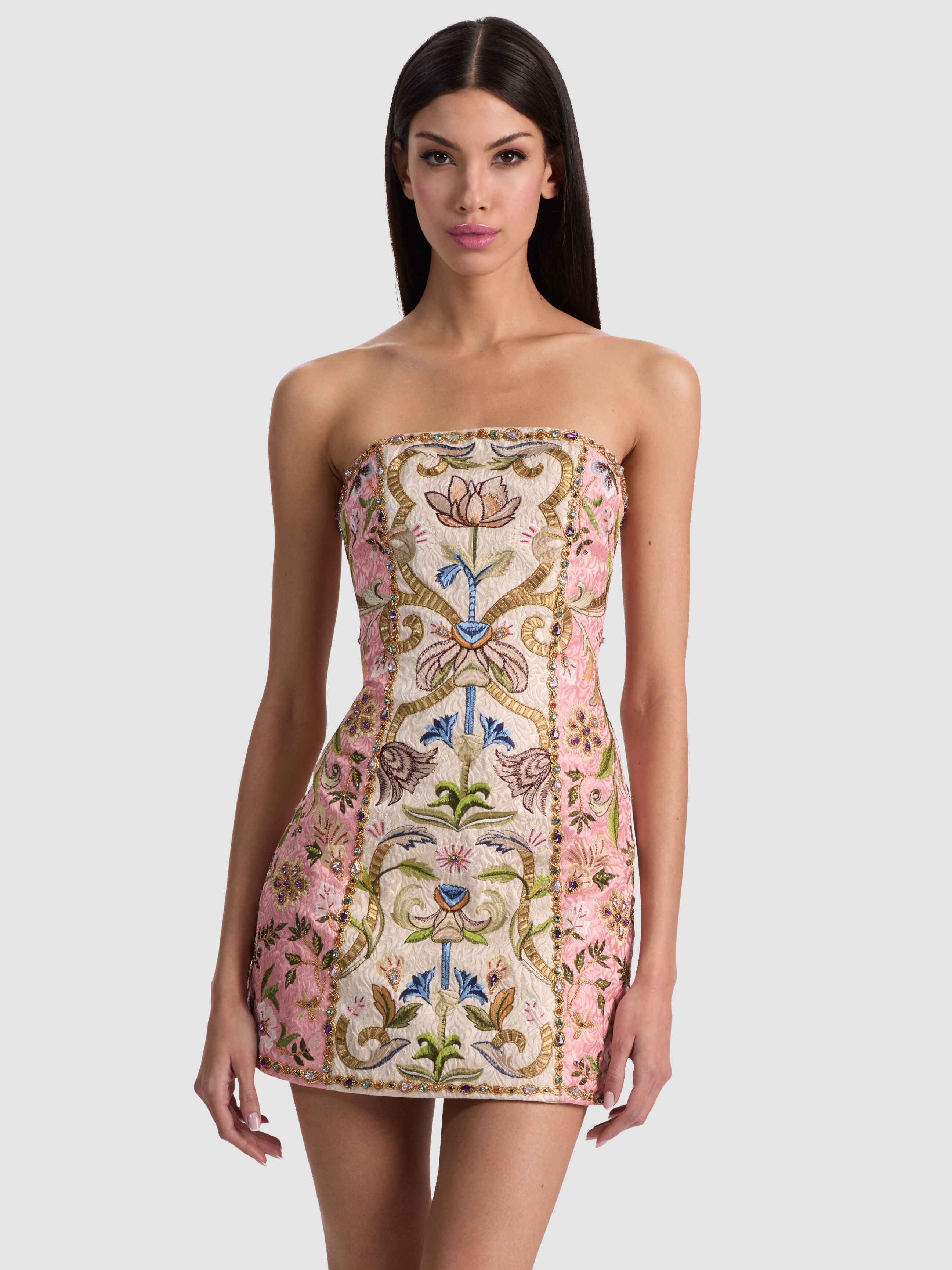 KATIA EMBROIDERED MINI DRESS-CHAMPAGNE/MULTI-ALICE + OLIVIA