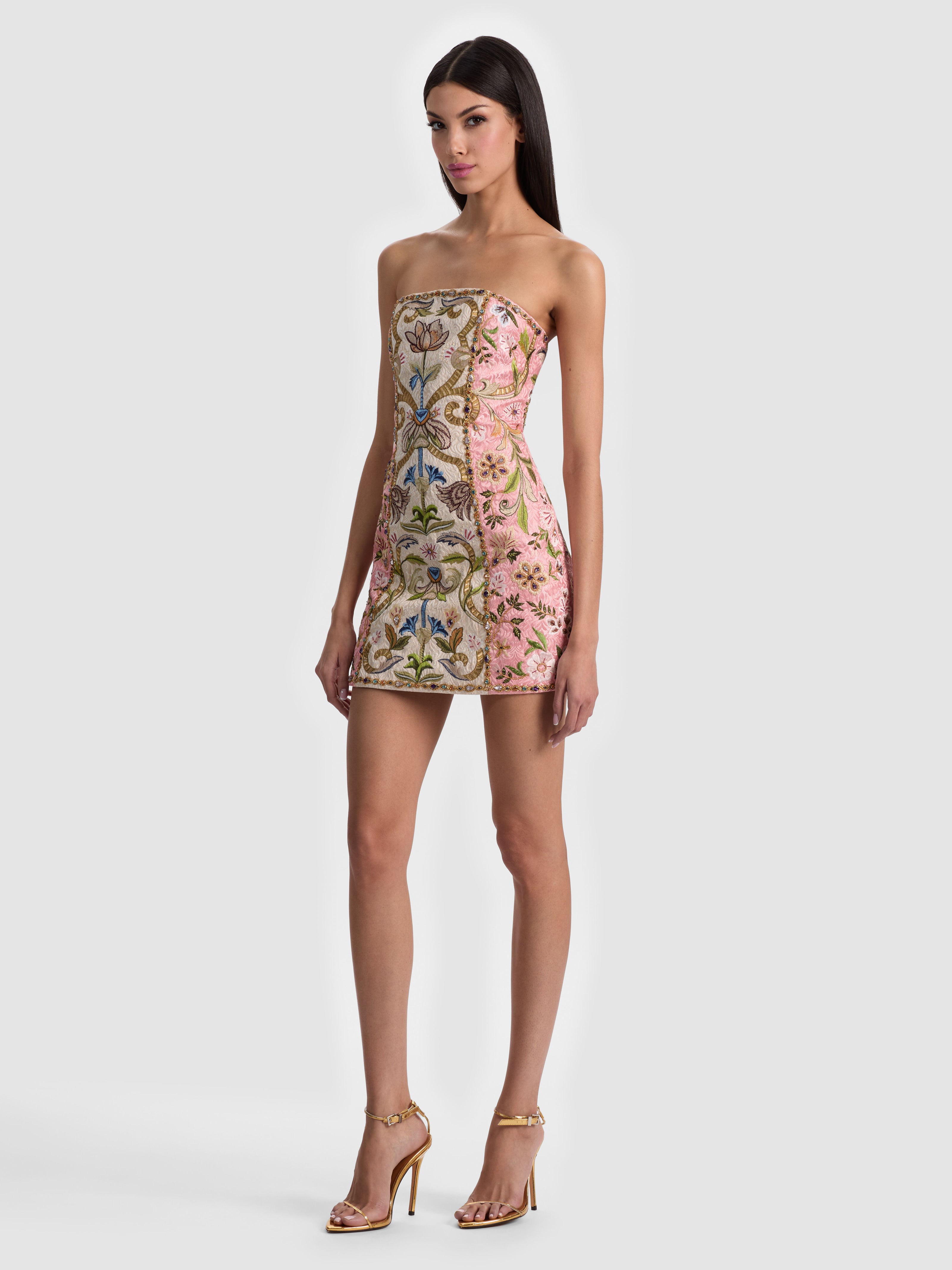 KATIA EMBROIDERED MINI DRESS-CHAMPAGNE/MULTI-ALICE + OLIVIA