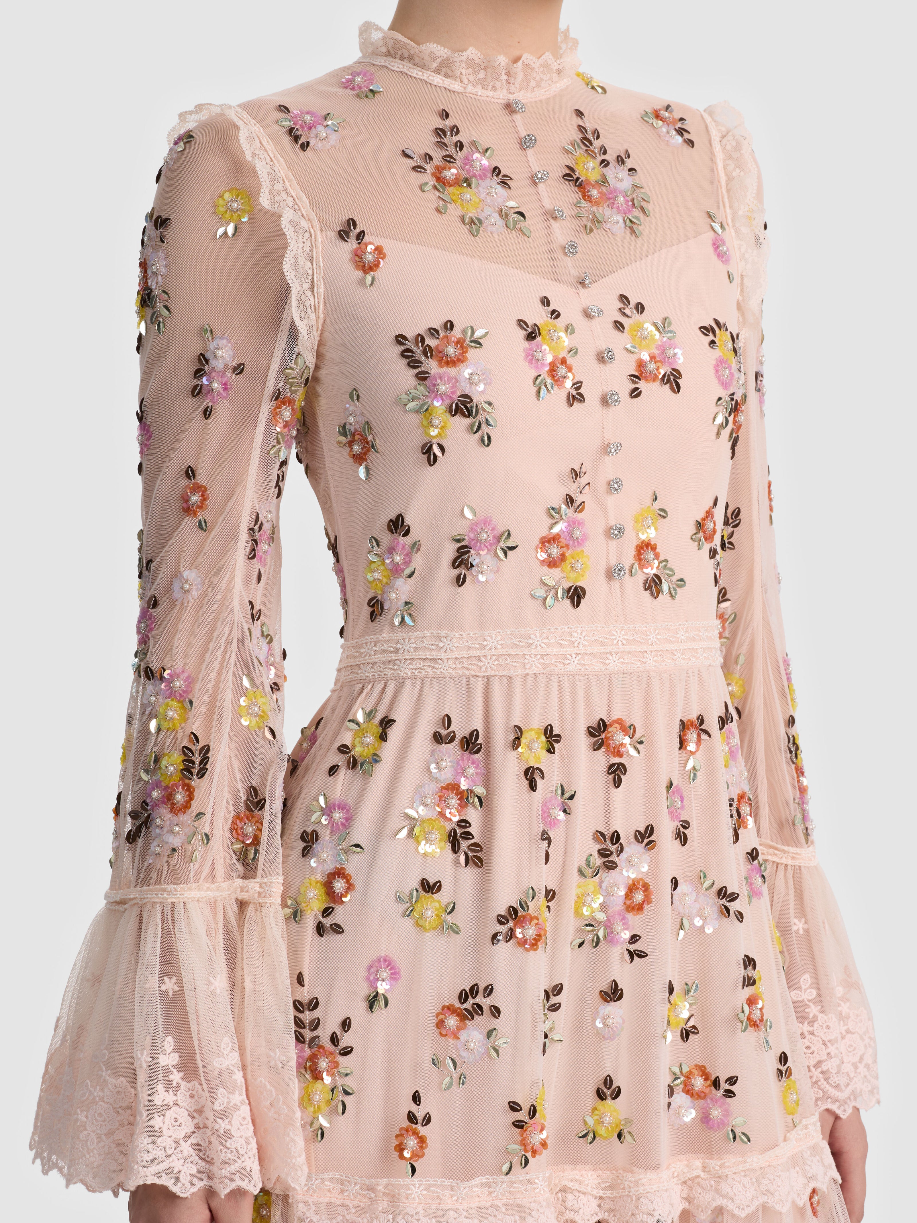 ALLEGRA EMBELLISHED LACE MAXI GOWN-PALE PINK-ALICE + OLIVIA