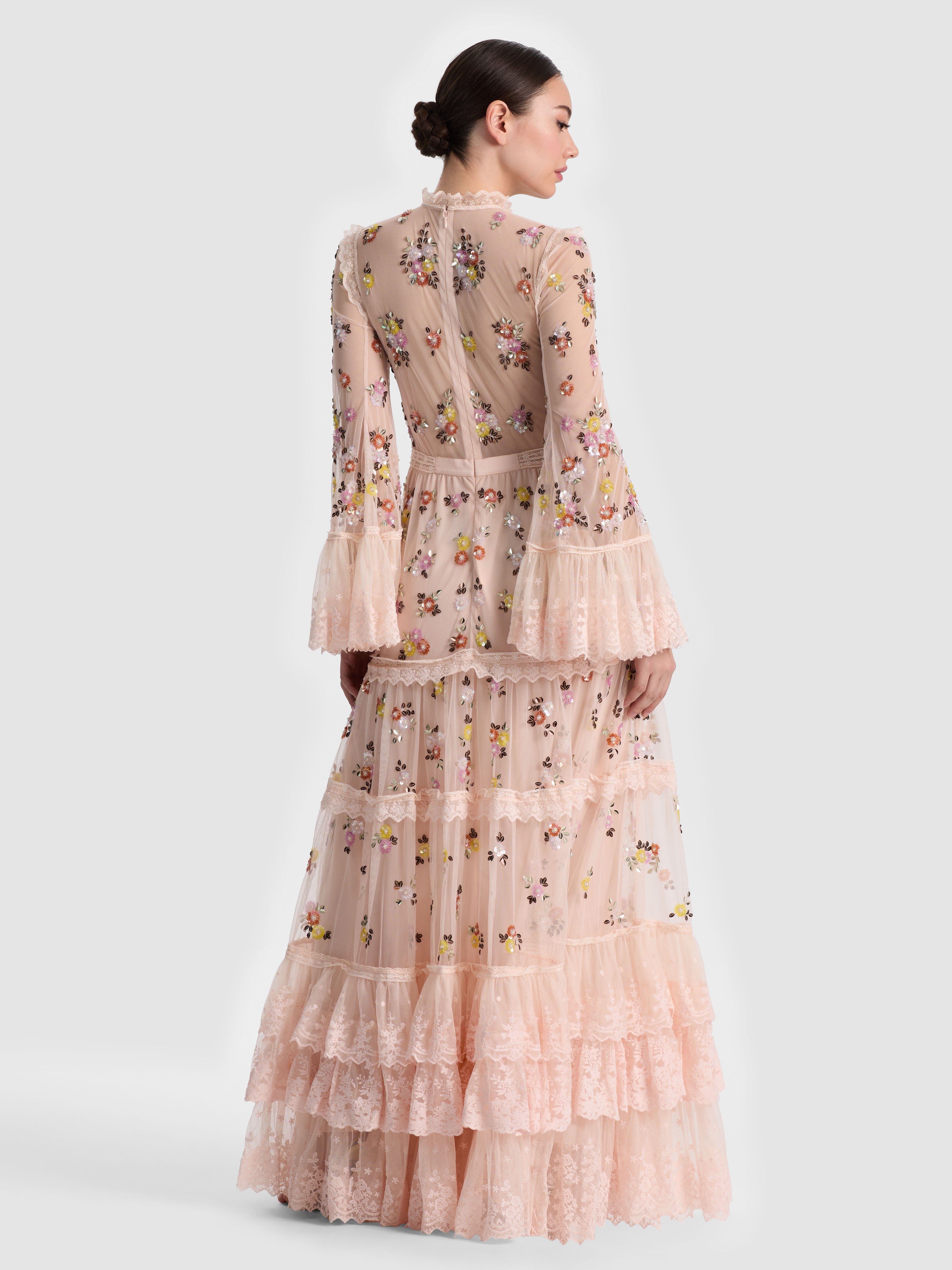 ALLEGRA EMBELLISHED LACE MAXI GOWN-PALE PINK-ALICE + OLIVIA