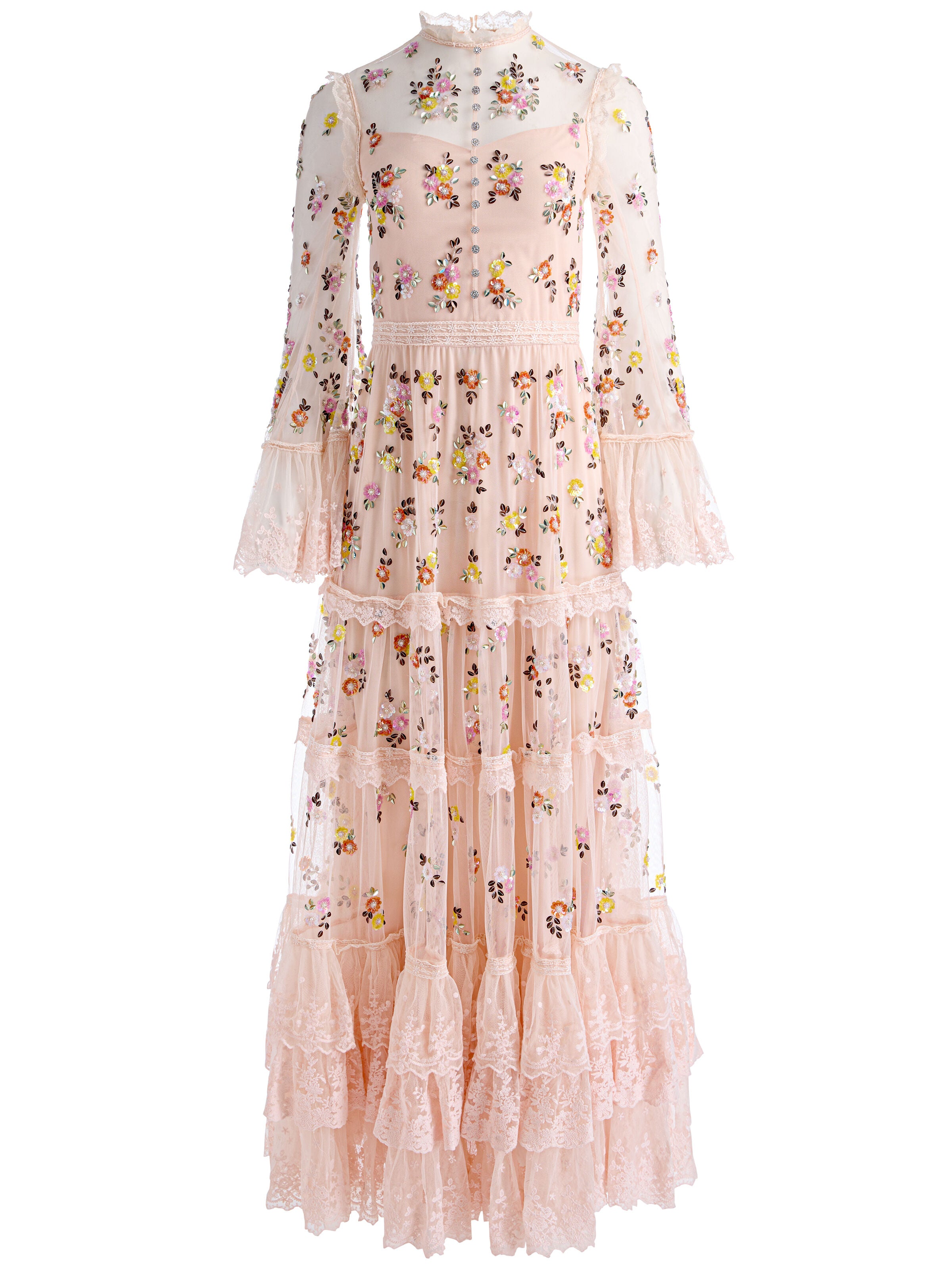ALLEGRA EMBELLISHED LACE MAXI GOWN-PALE PINK-ALICE + OLIVIA