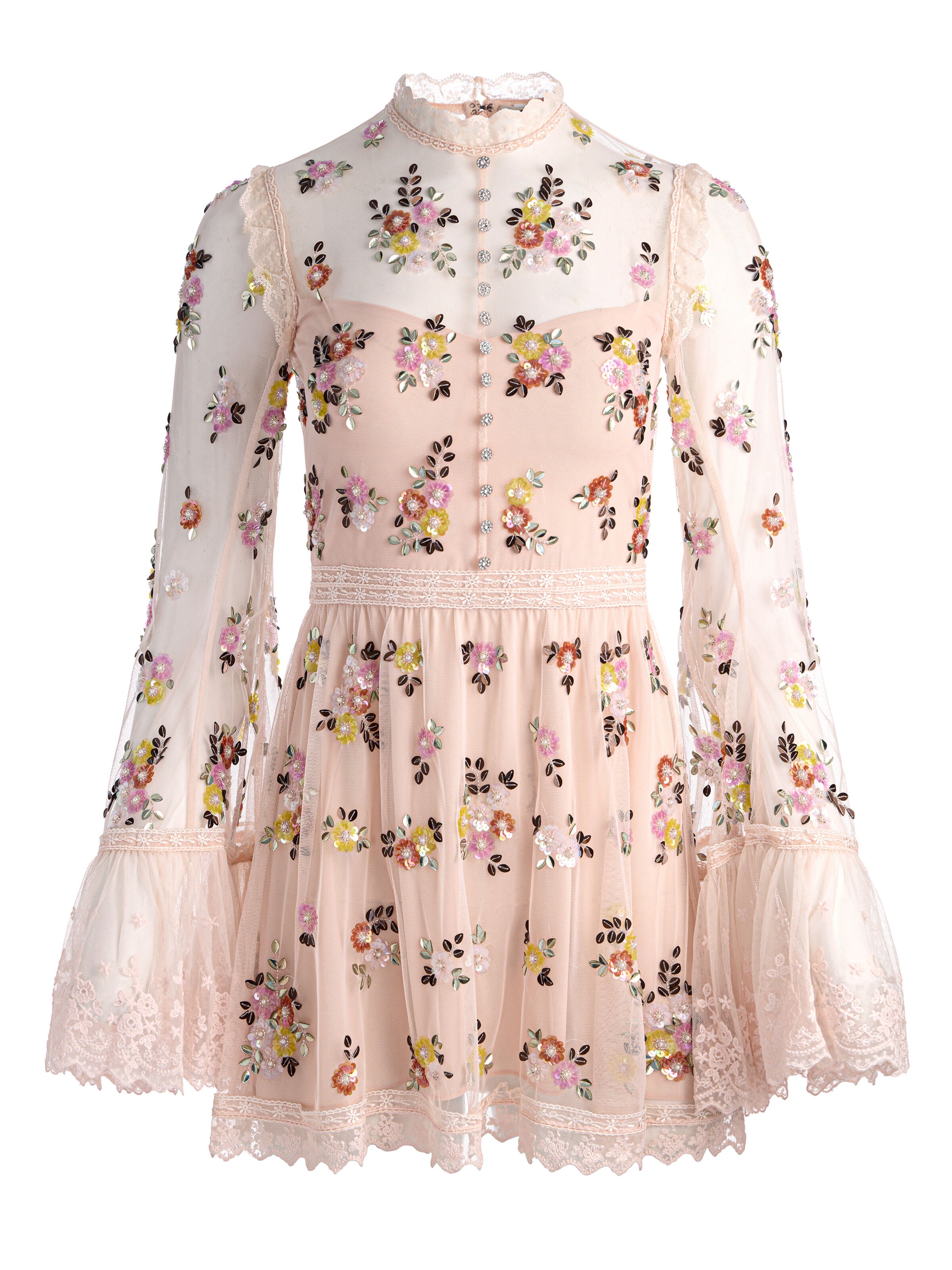 ALLEGRA EMBELLISHED LACE MINI GOWN-PALE PINK-ALICE + OLIVIA
