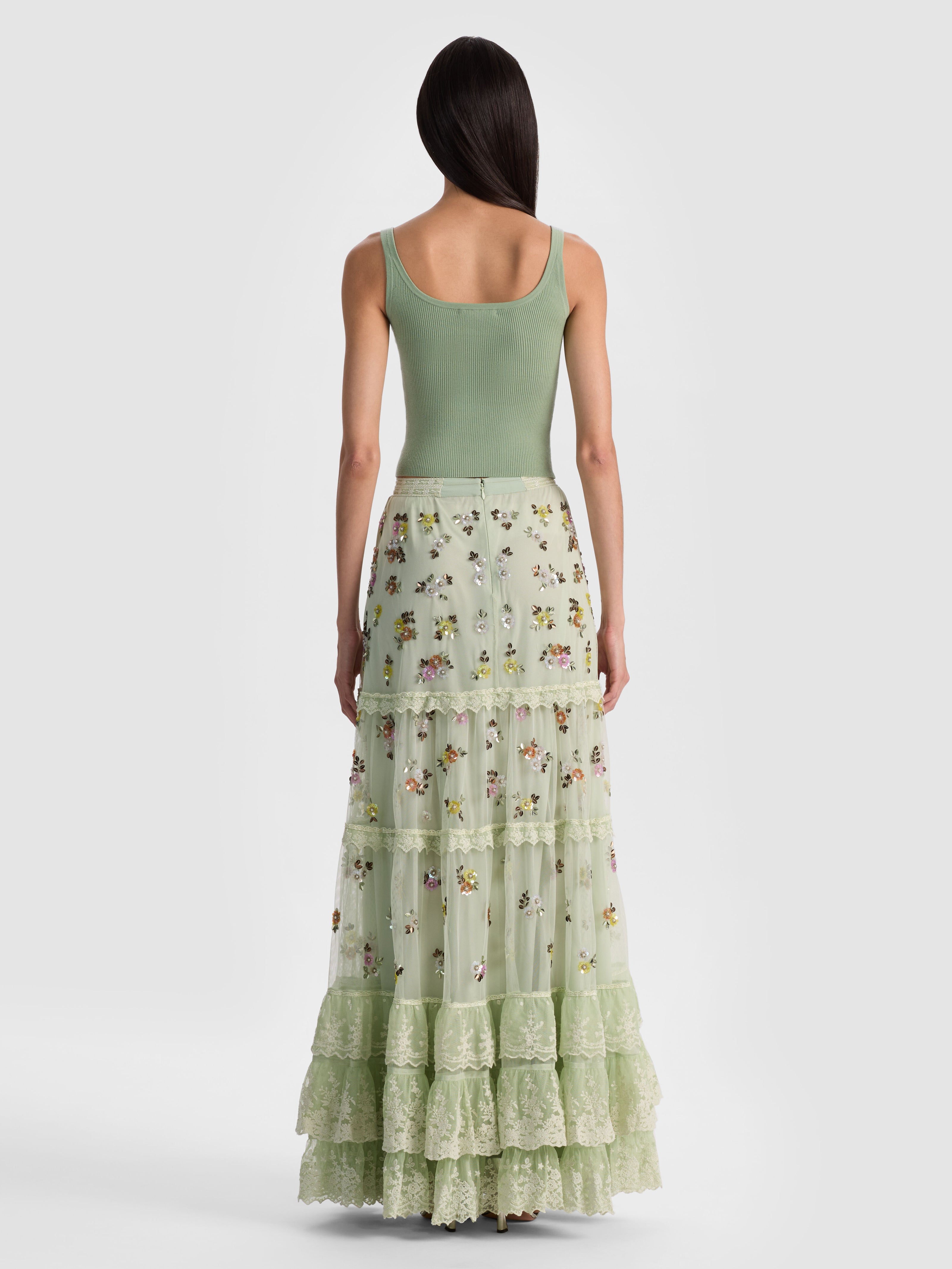ALLEGRA EMBELLISHED MAXI SKIRT-LIGHT SAGE MULTI-ALICE + OLIVIA