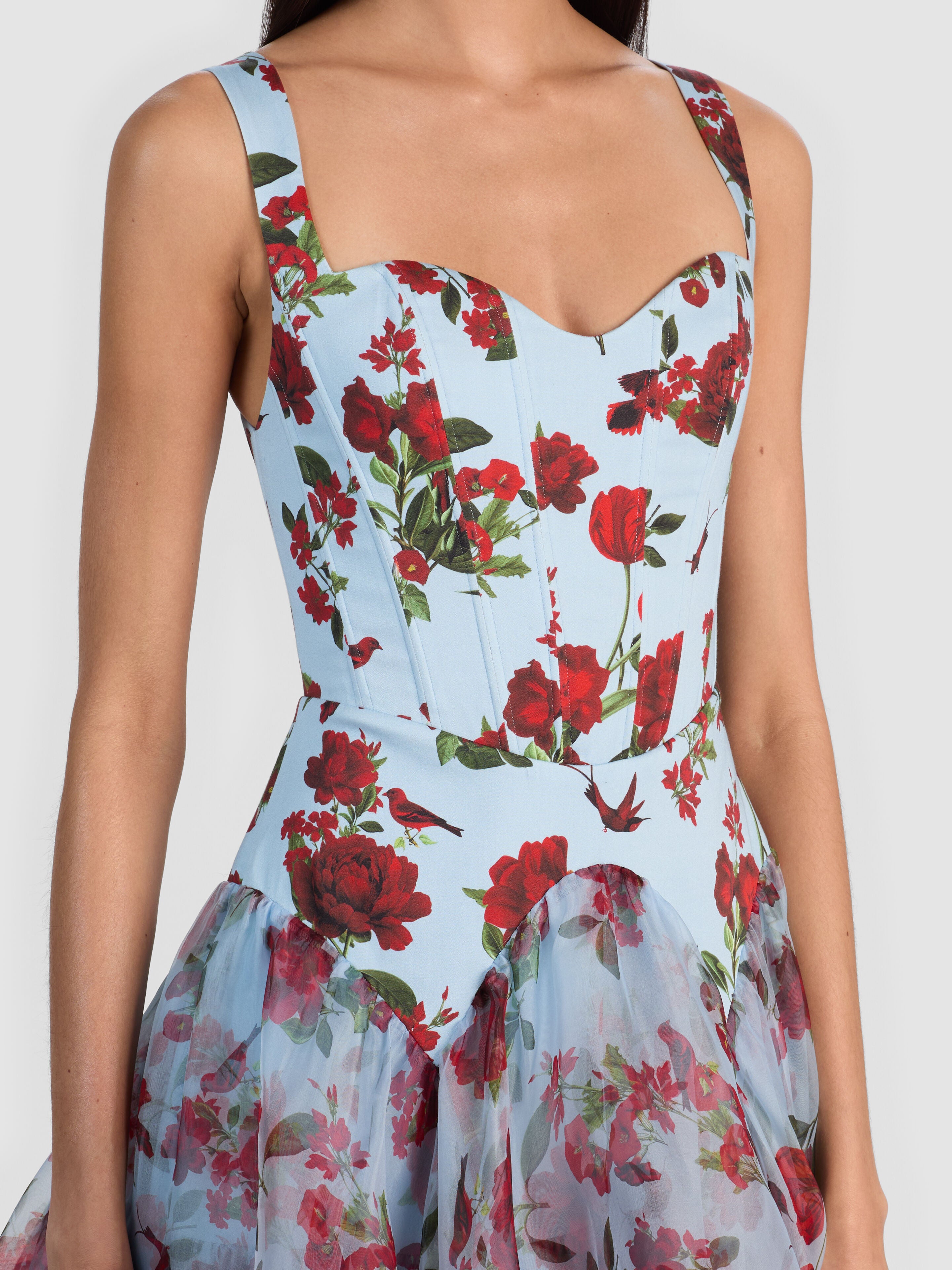 DOROTHEA PRINTED BALLGOWN-AMERICAN BEAUTY CAROLINA BLUE-ALICE + OLIVIA