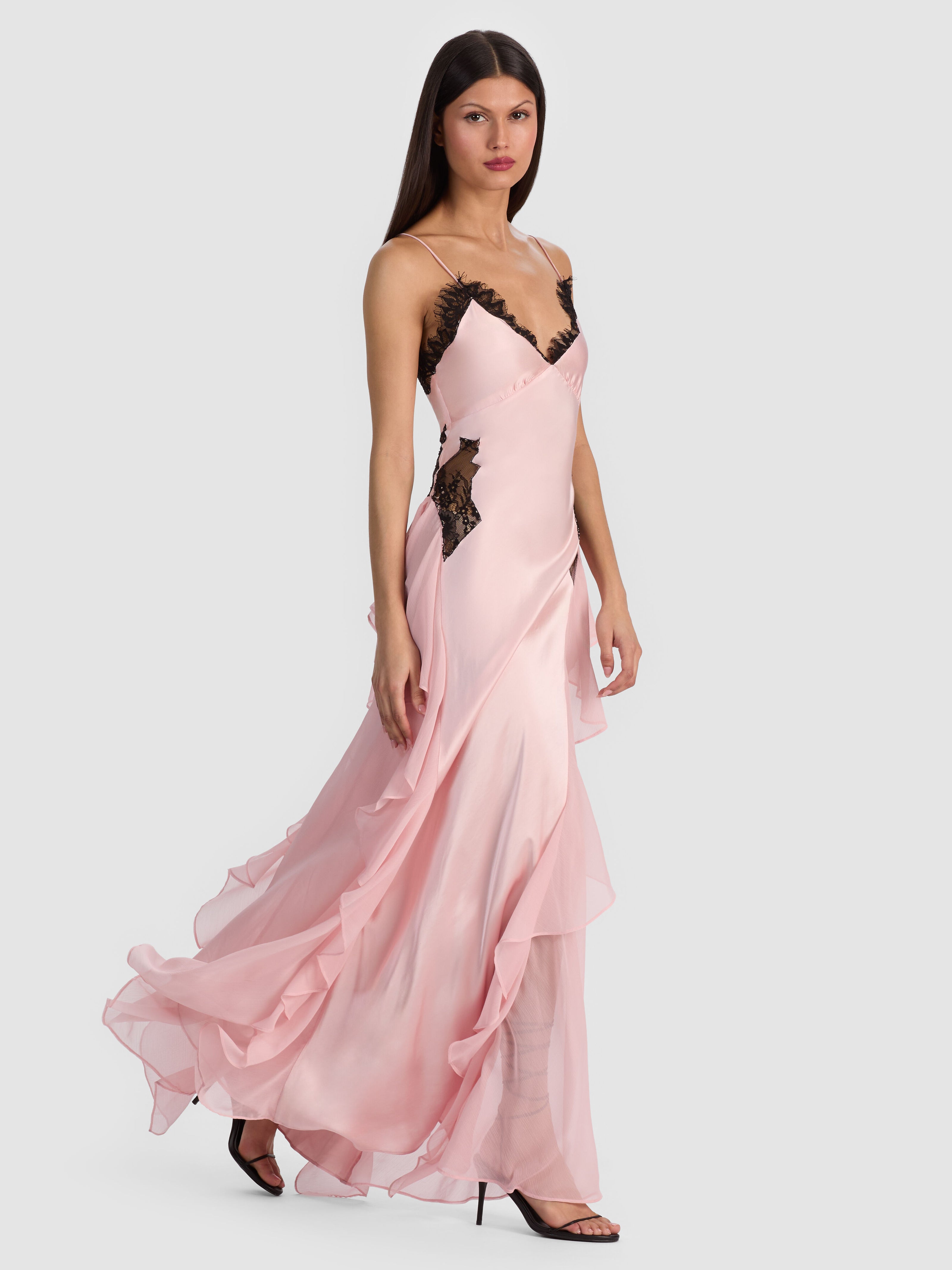 SHELBA RUFFLED GOWN-BLACK/OFF WHITE-ALICE + OLIVIA