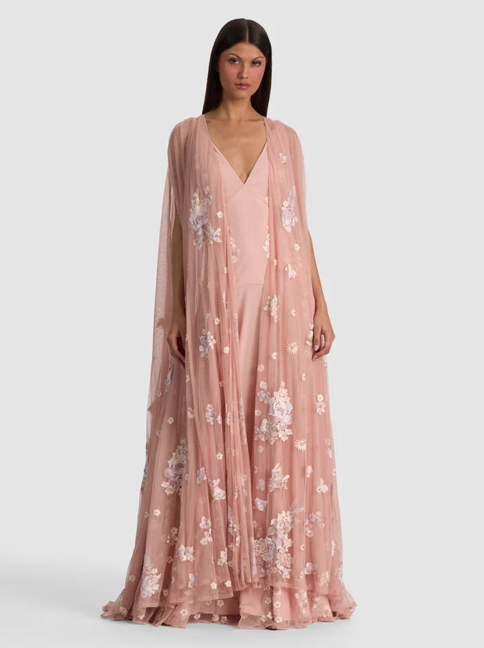 AZRIELLA EMBROIDERED MAXI GOWN CAPE-DEEP PEARL BLUSH MULTI-ALICE + OLIVIA