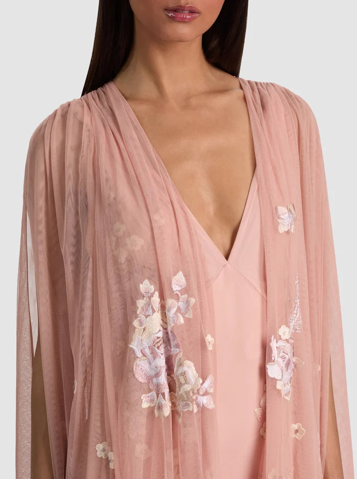 AZRIELLA EMBROIDERED MAXI GOWN CAPE-DEEP PEARL BLUSH MULTI-ALICE + OLIVIA