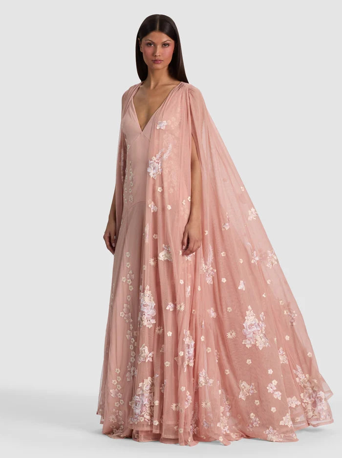 AZRIELLA ABITO LUNGO RICAMATO CON MANTELLA - DEEP PEARL BLUSH MULTI