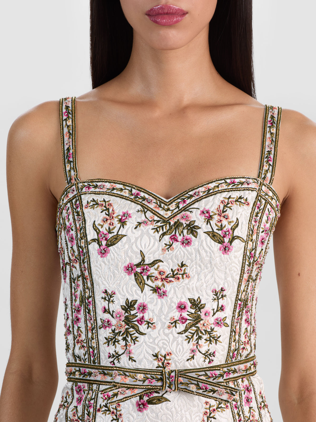 KATIA EMBELL EMBR SWEETHEART LANTERN MINI GOWN - OFF WHITE/MULTI