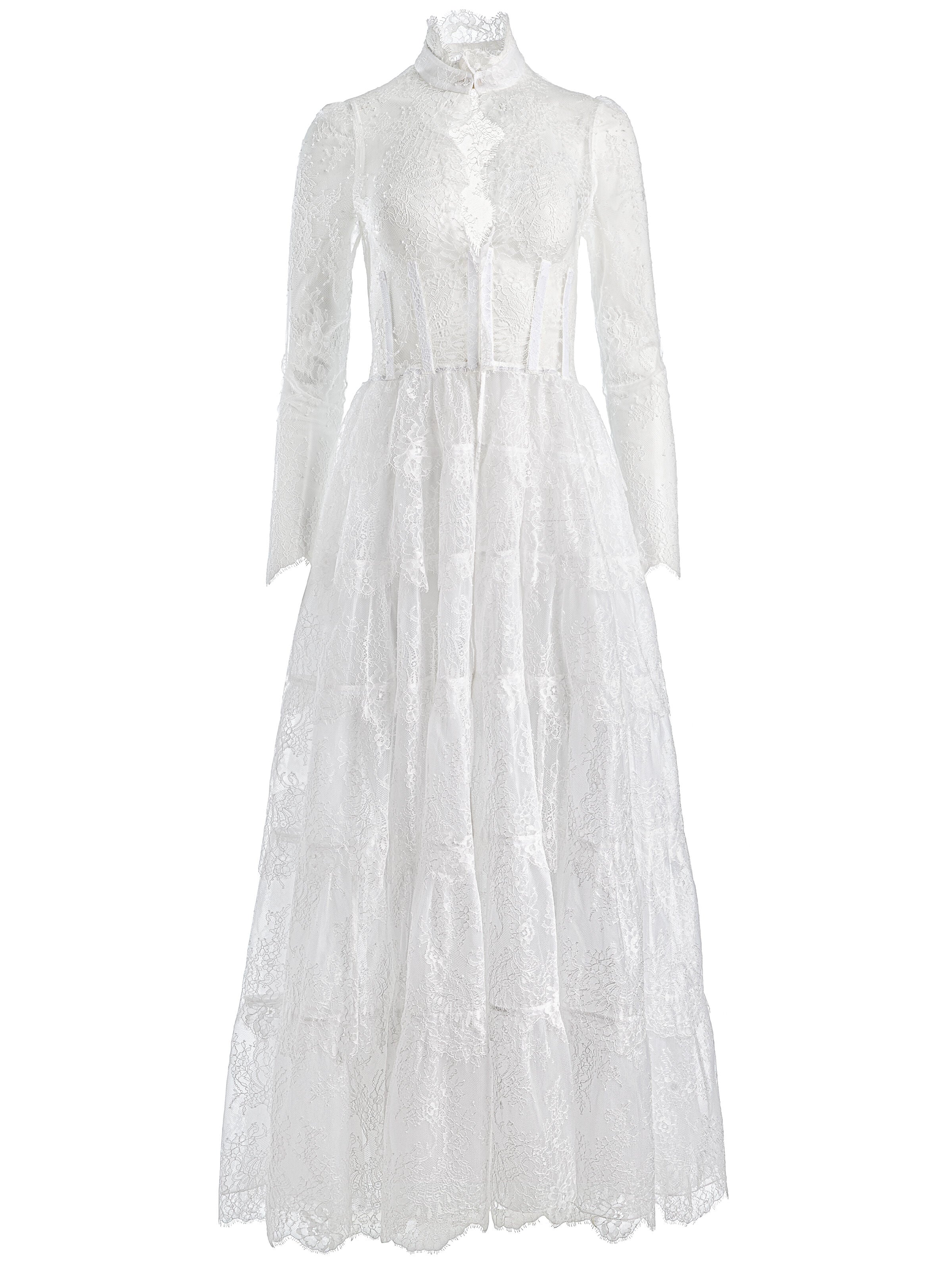 XAVIER TIERED LACE MAXI COAT in OFF WHITE | ALICE + OLIVIA