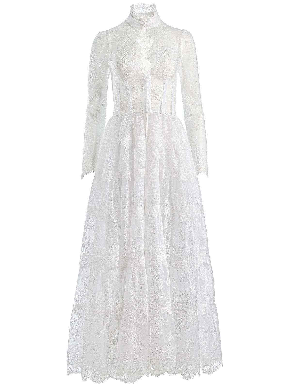 XAVIER TIERED LACE MAXI COAT - OFF WHITE