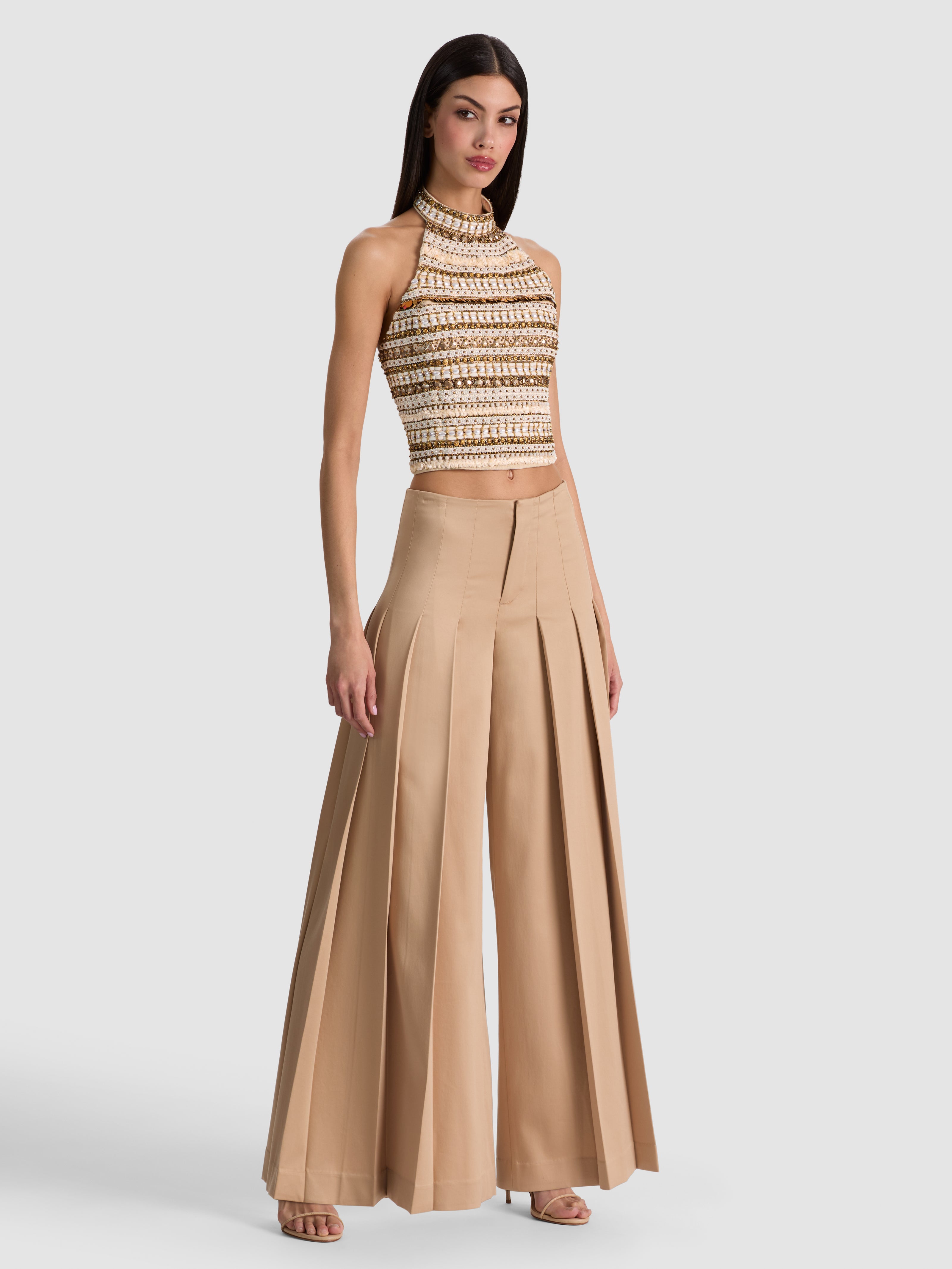 GATZ LINEN EMBELLISHED TOP-OATMEAL/MULTI-ALICE + OLIVIA