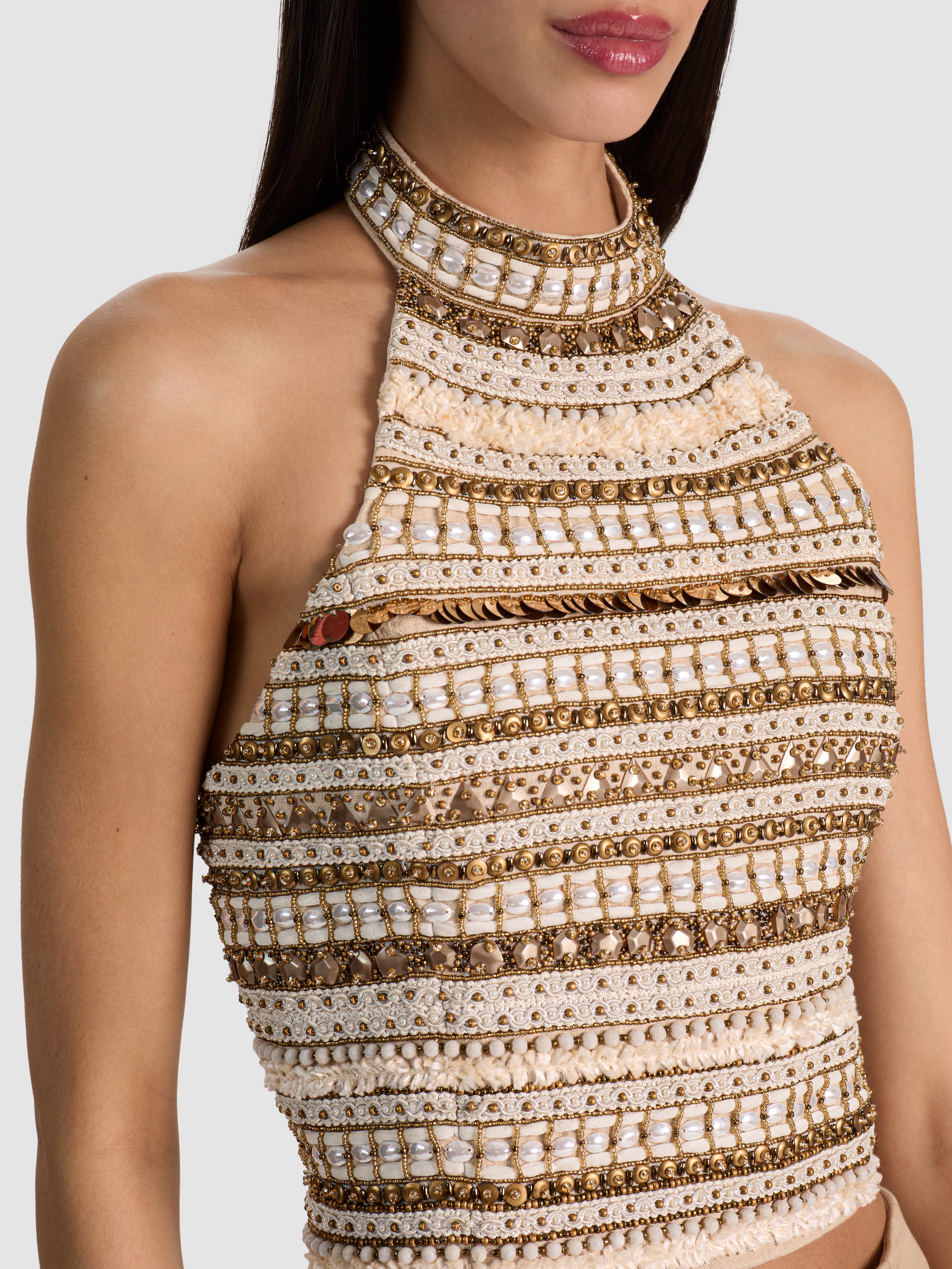 GATZ LINEN EMBELLISHED TOP-OATMEAL/MULTI-ALICE + OLIVIA