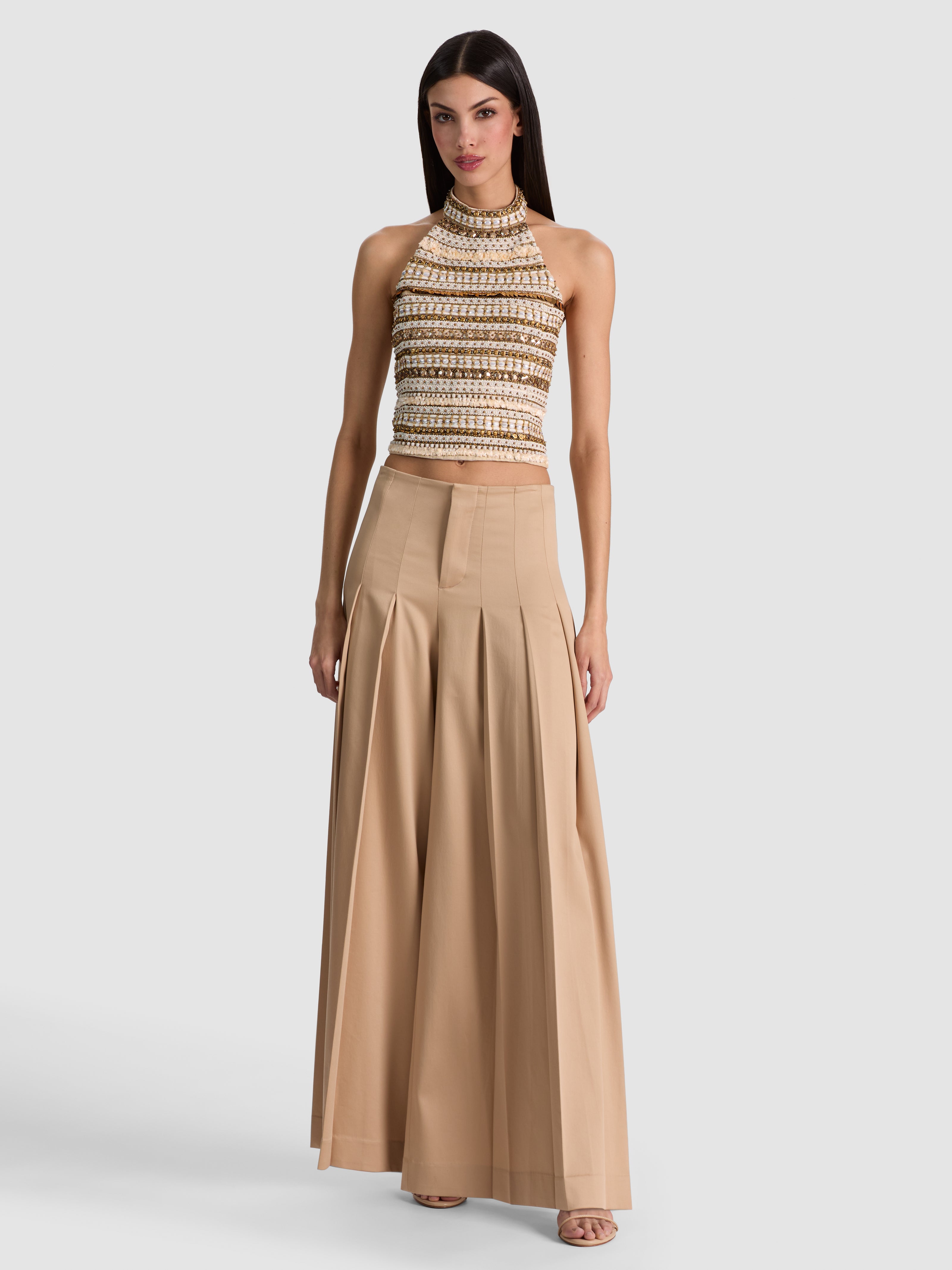 GATZ LINEN EMBELLISHED TOP-OATMEAL/MULTI-ALICE + OLIVIA
