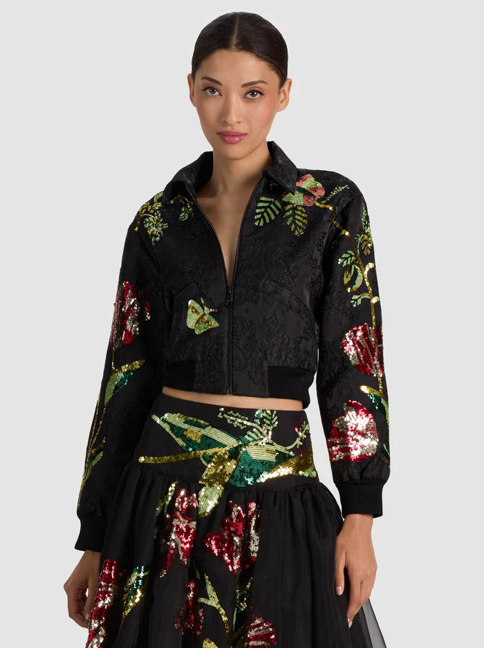 EDMOND EMBELLISHED VARSITY JACKET-SOFT TULIP BLACK-ALICE + OLIVIA