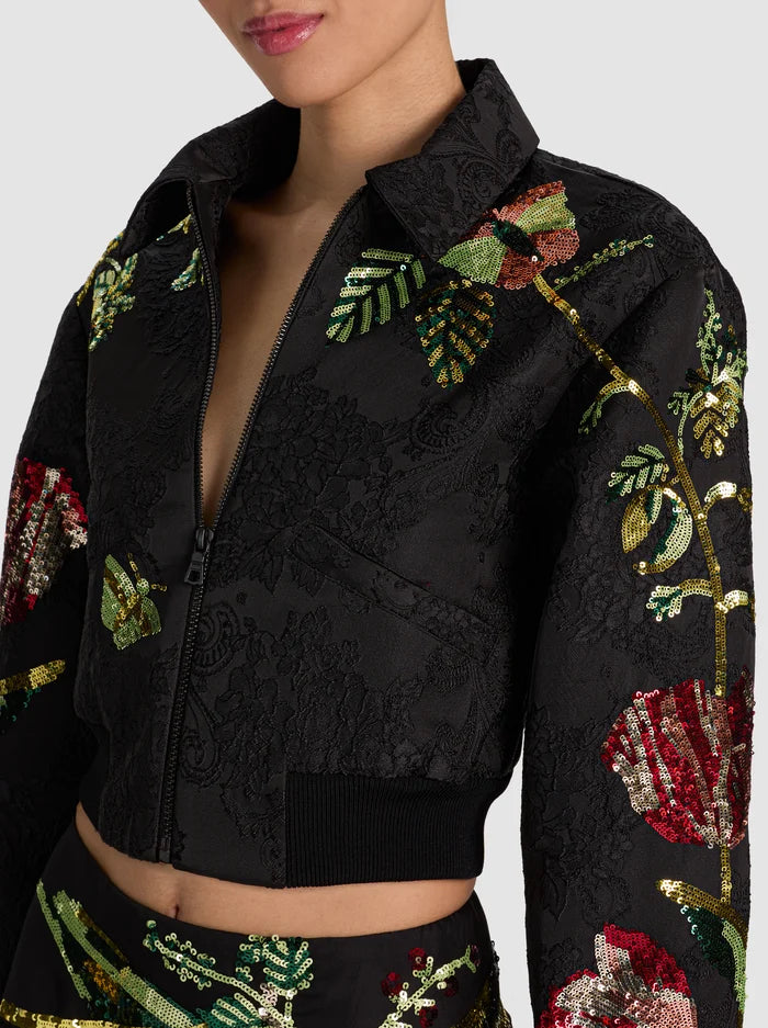 EDMOND EMBELLISHED VARSITY JACKET-SOFT TULIP BLACK-ALICE + OLIVIA