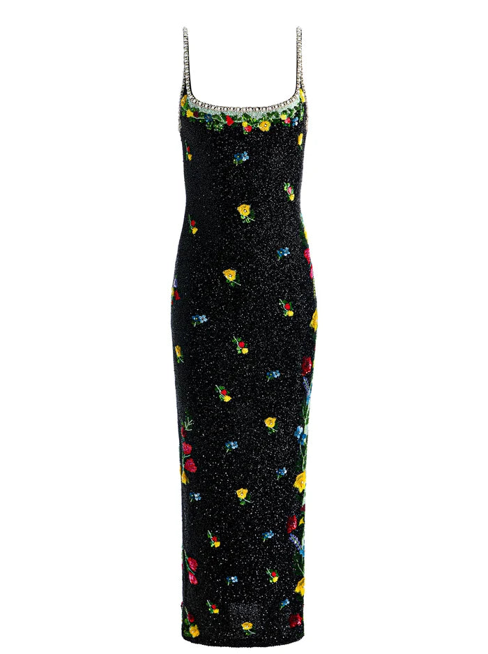 JULIA EMBELLISHED GOWN-DESERT SPRIGS BLACK-ALICE + OLIVIA