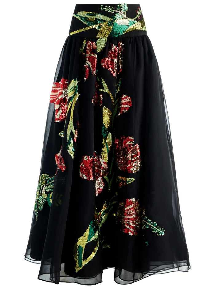 ORIANA EMBELLISHED GOWN SKIRT - SOFT TULIP BLACK