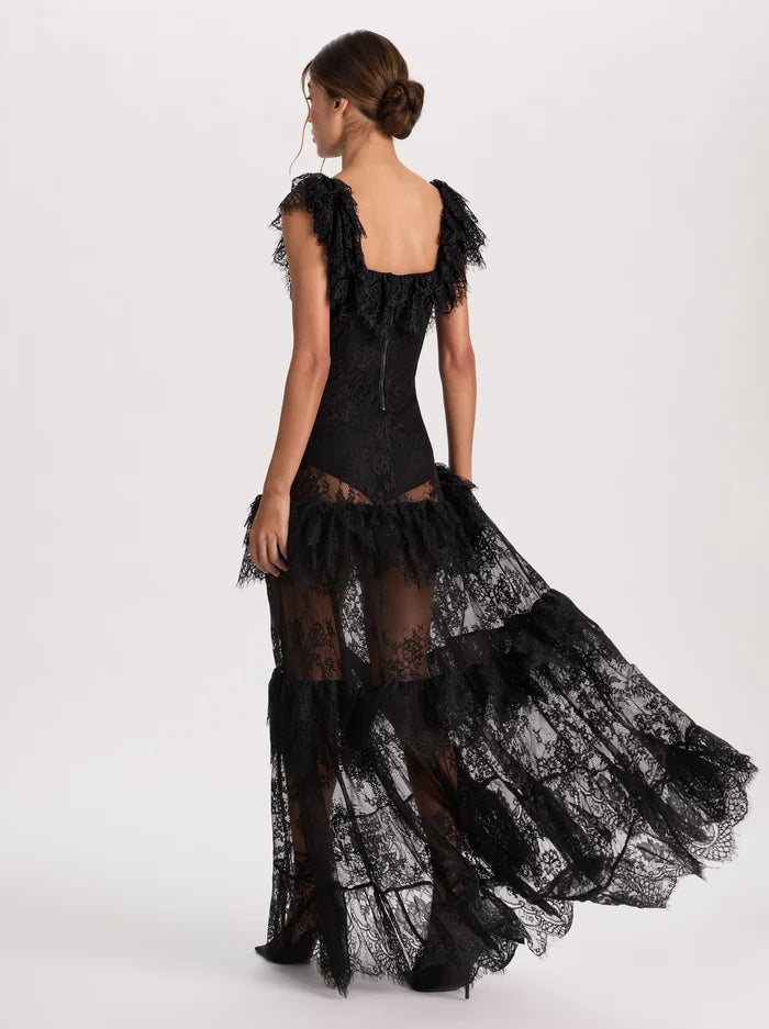 MYRNA LACE TIERED GOWN-Black-ALICE + OLIVIA