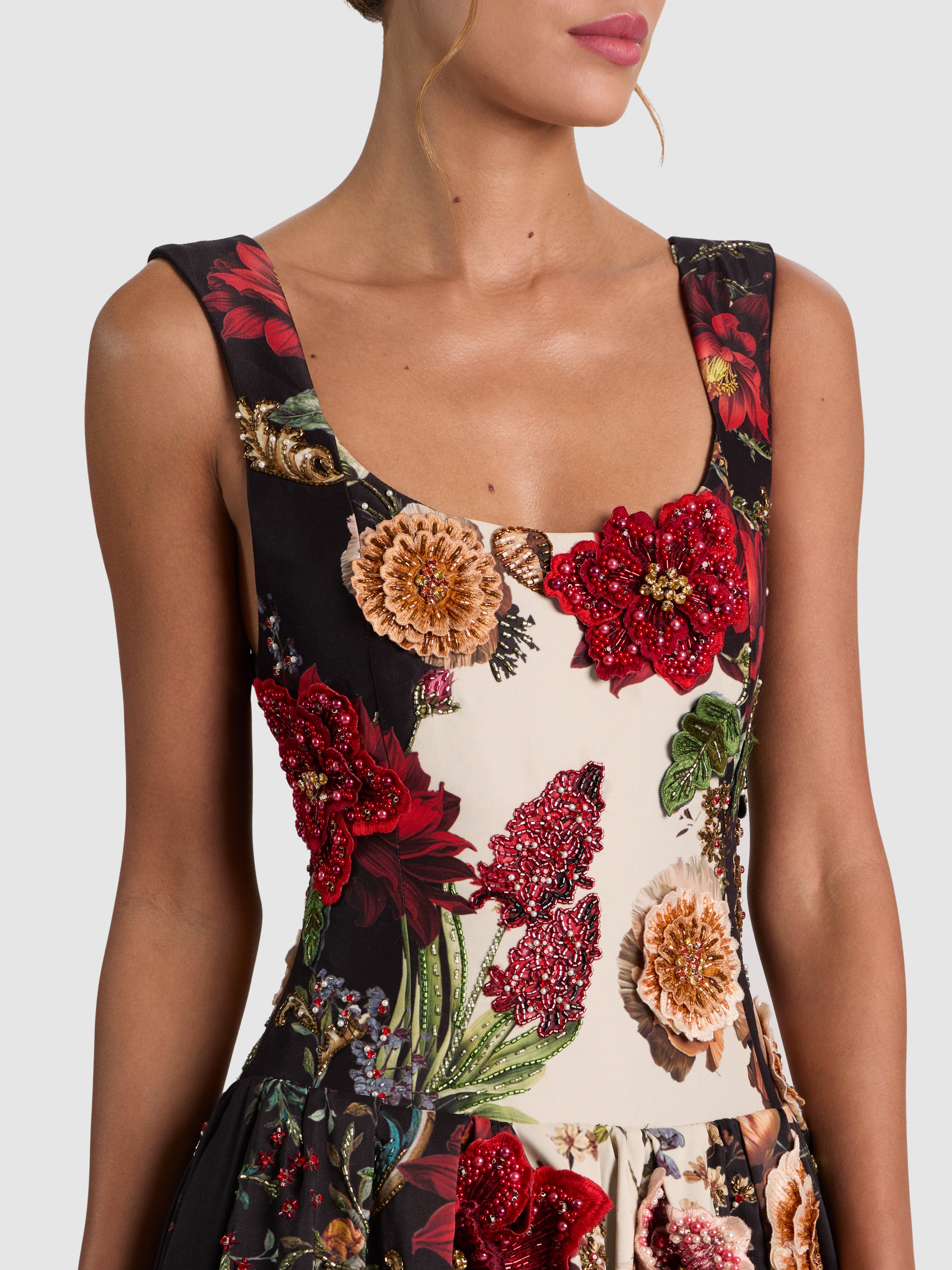 MAXINE EMBELLISHED DROP WAIST GOWN-FLORAL RADIANCE-ALICE + OLIVIA