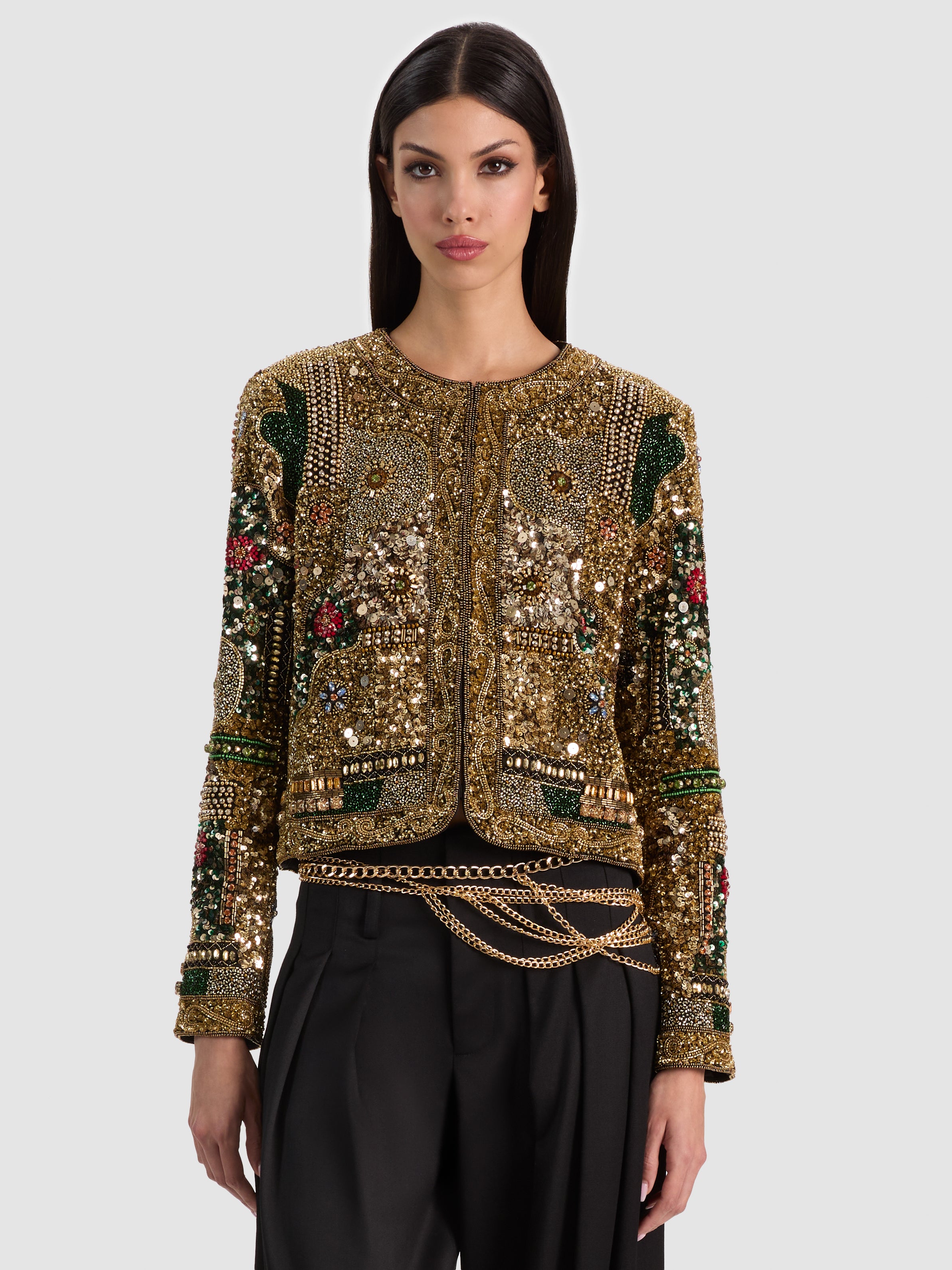 KIDMAN EMBELLISHED JACKET in OATMEAL/MULTI | ALICE + OLIVIA KIDMAN EMBELLISHED JACKET in OATMEAL/MULTI | ALICE + OLIVIA