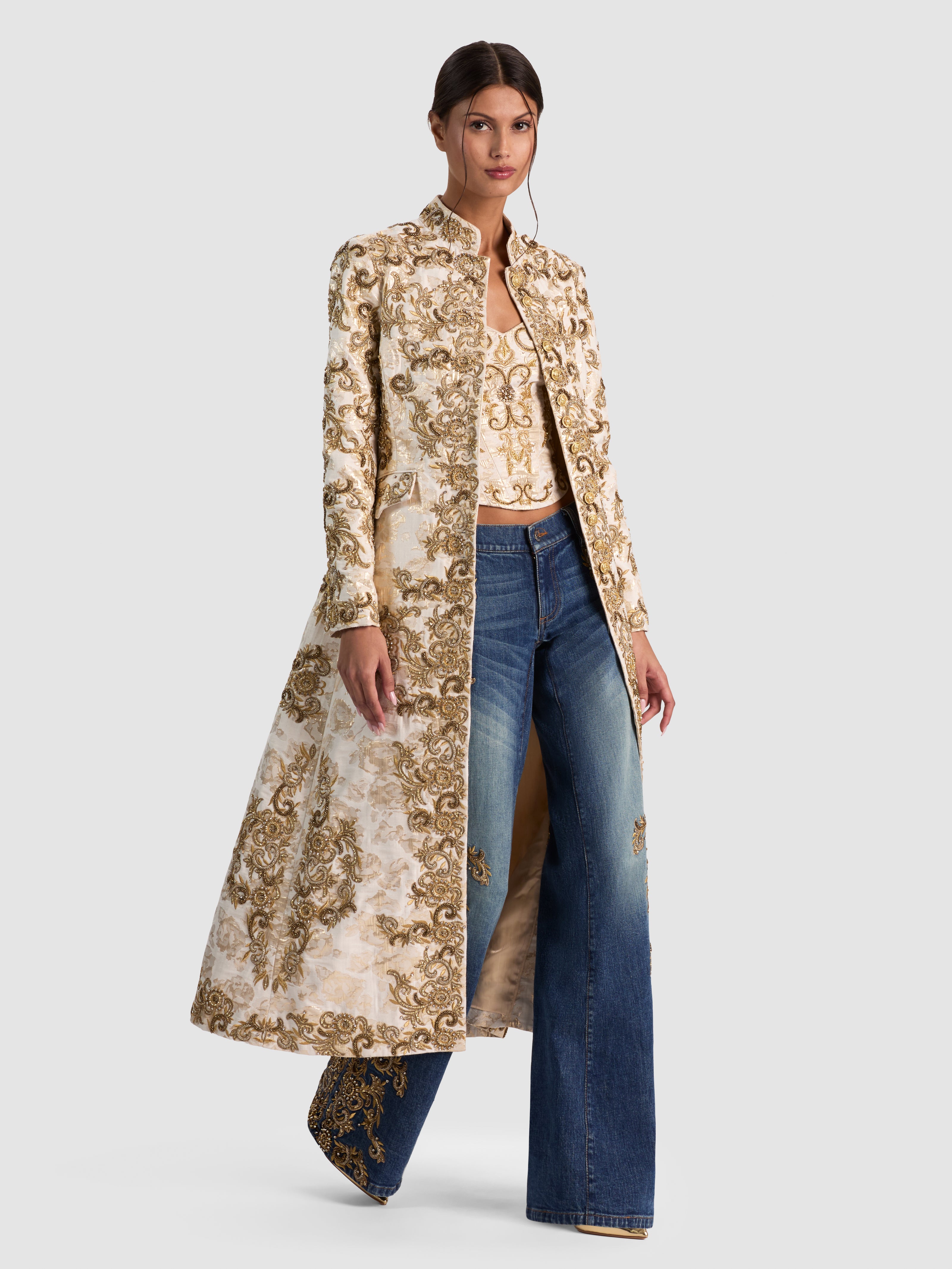 WINN EMBELL OFFICER MAXI JACKET-CHAMPAGNE/GOLD-ALICE + OLIVIA
