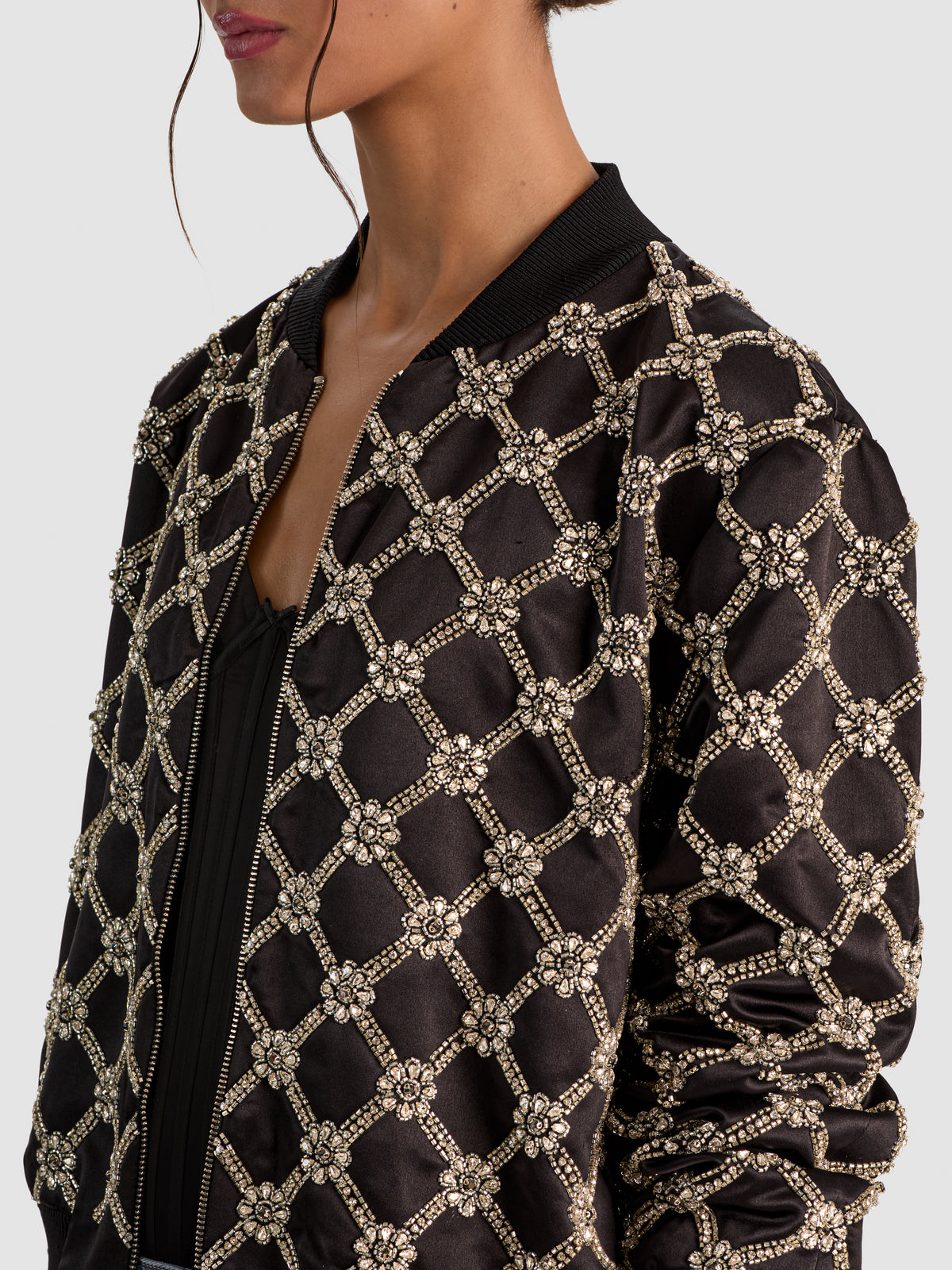 WILLIE EMBELLISHED BOMBER JACKET - BLACK/CLEAR CRYSTAL
