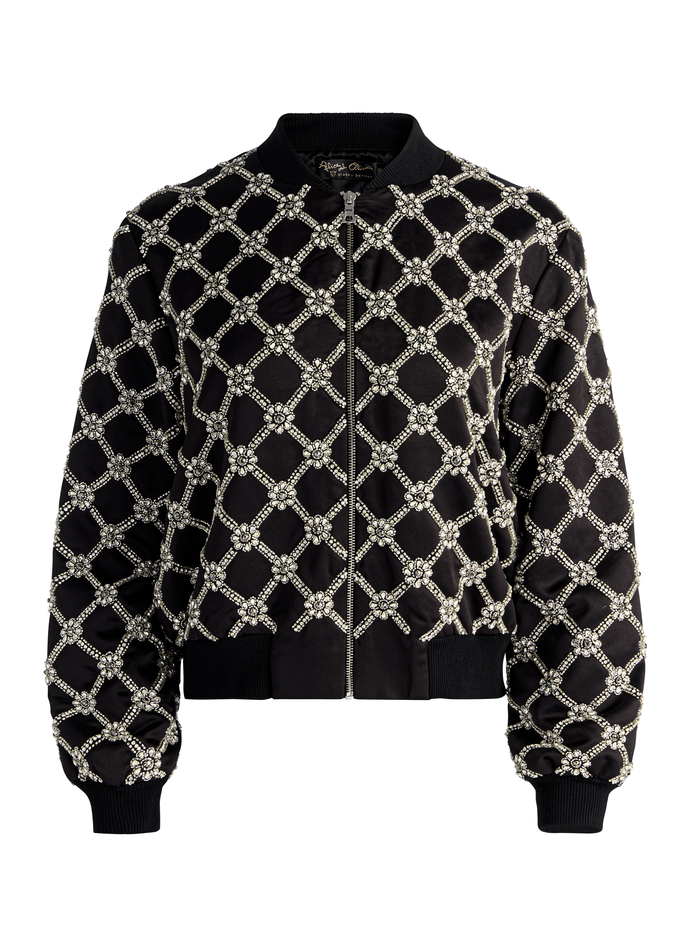 WILLIE EMBELLISHED BOMBER JACKET-BLACK/CLEAR CRYSTAL-ALICE + OLIVIA