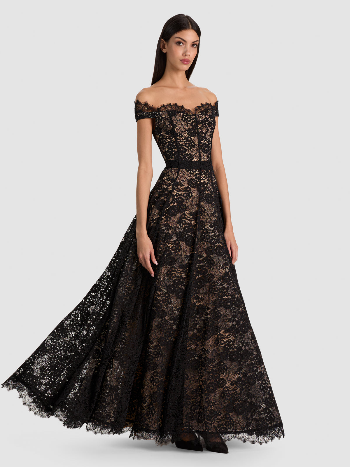 VIVIANA LACE GOWN-Black-ALICE + OLIVIA