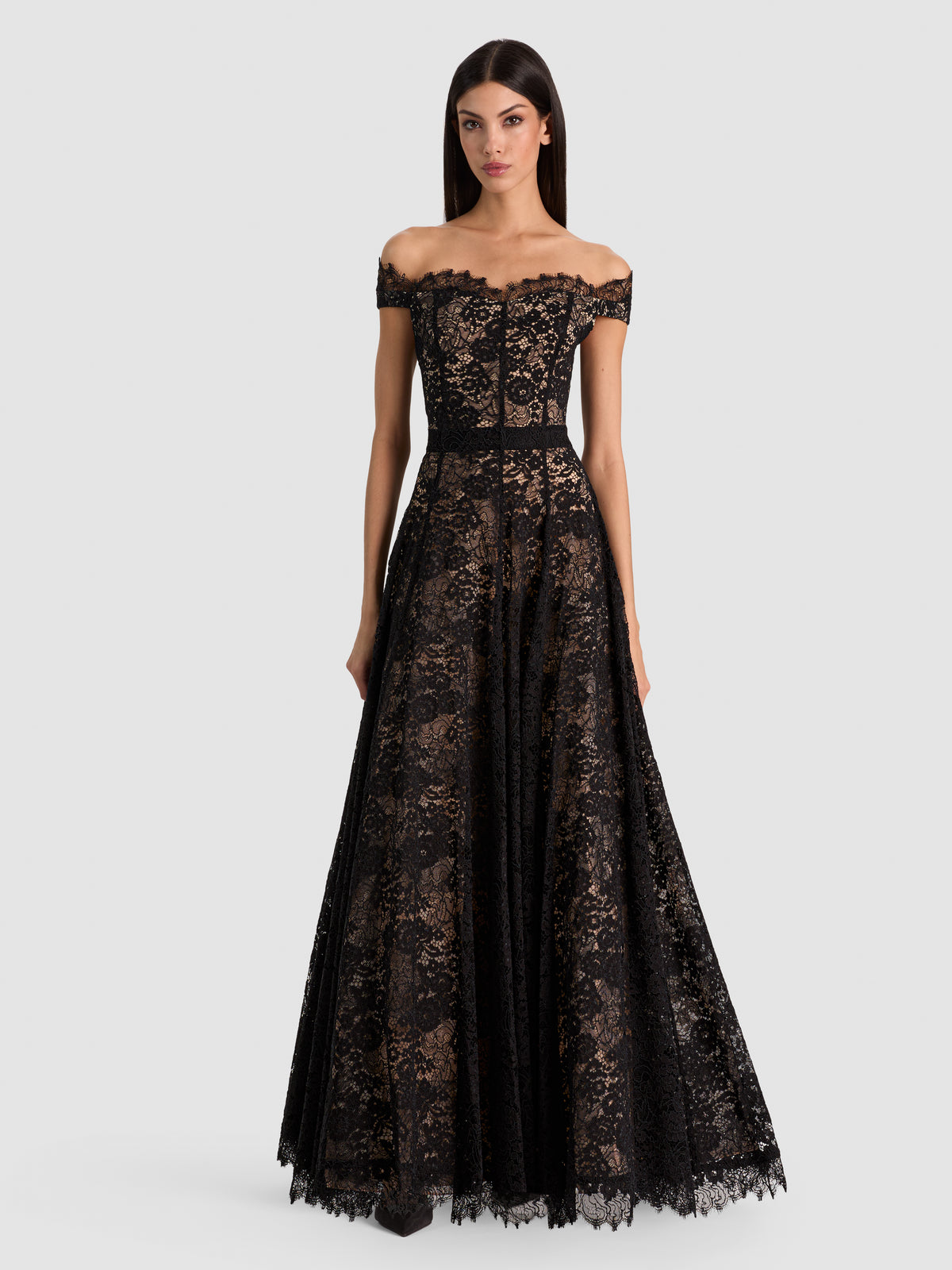 VIVIANA LACE GOWN-Black-ALICE + OLIVIA