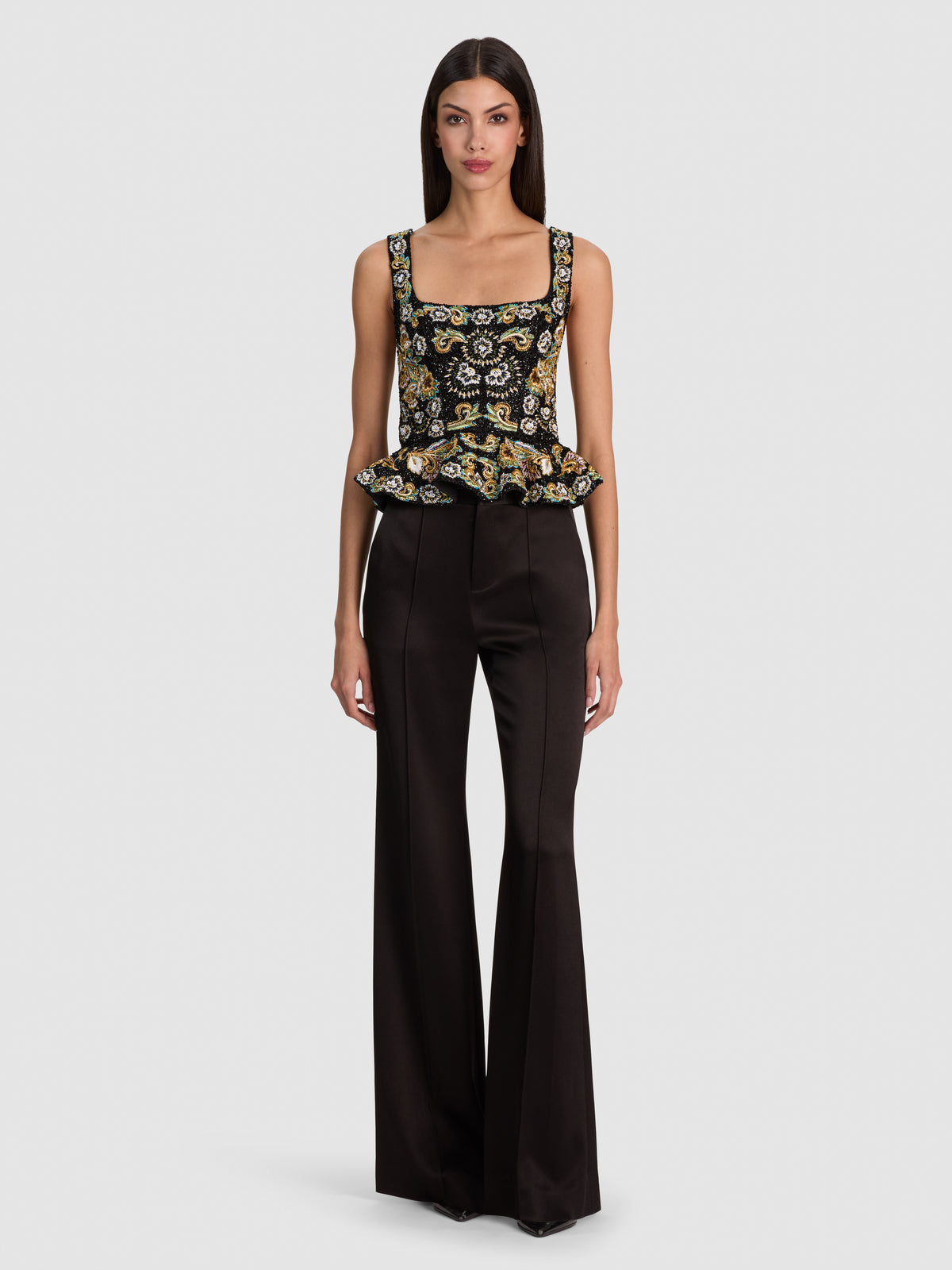 LILIANNA EMBELLISHED CORSET TOP-BLACK/MULTI-ALICE + OLIVIA