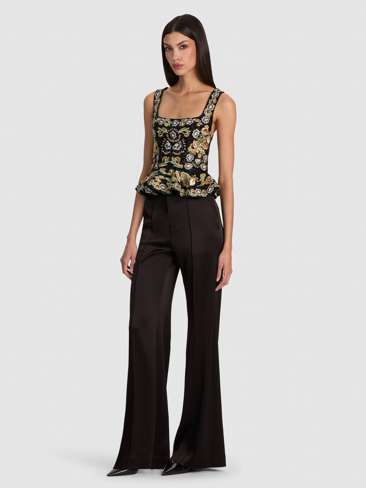 LILIANNA EMBELLISHED CORSET TOP-BLACK/MULTI-ALICE + OLIVIA