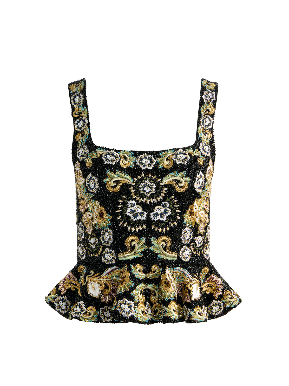 LILIANNA EMBELLISHED CORSET TOP-BLACK/MULTI-ALICE + OLIVIA