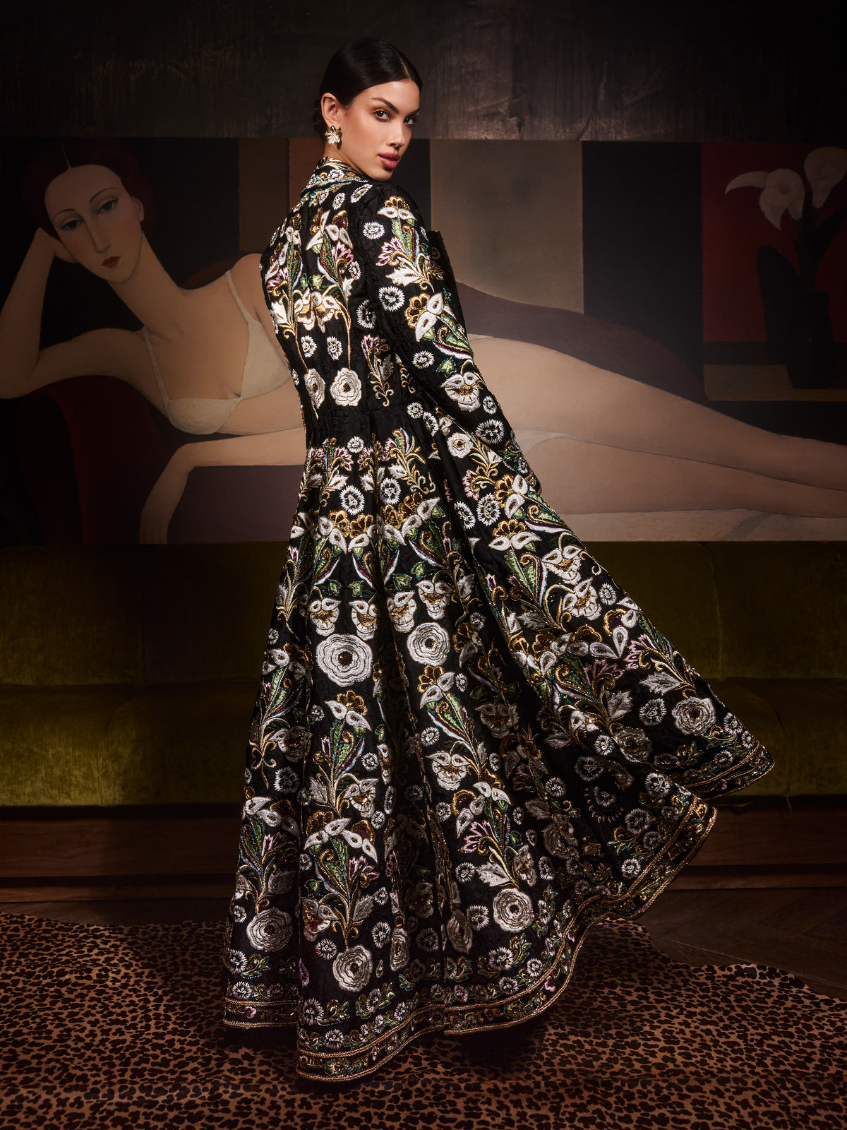 CHESHIRE EMBR CAPPOTTO MONOPETTO CON RICAMO, ORLO ASIMMETRICO-BLACK/MULTI-ALICE + OLIVIA