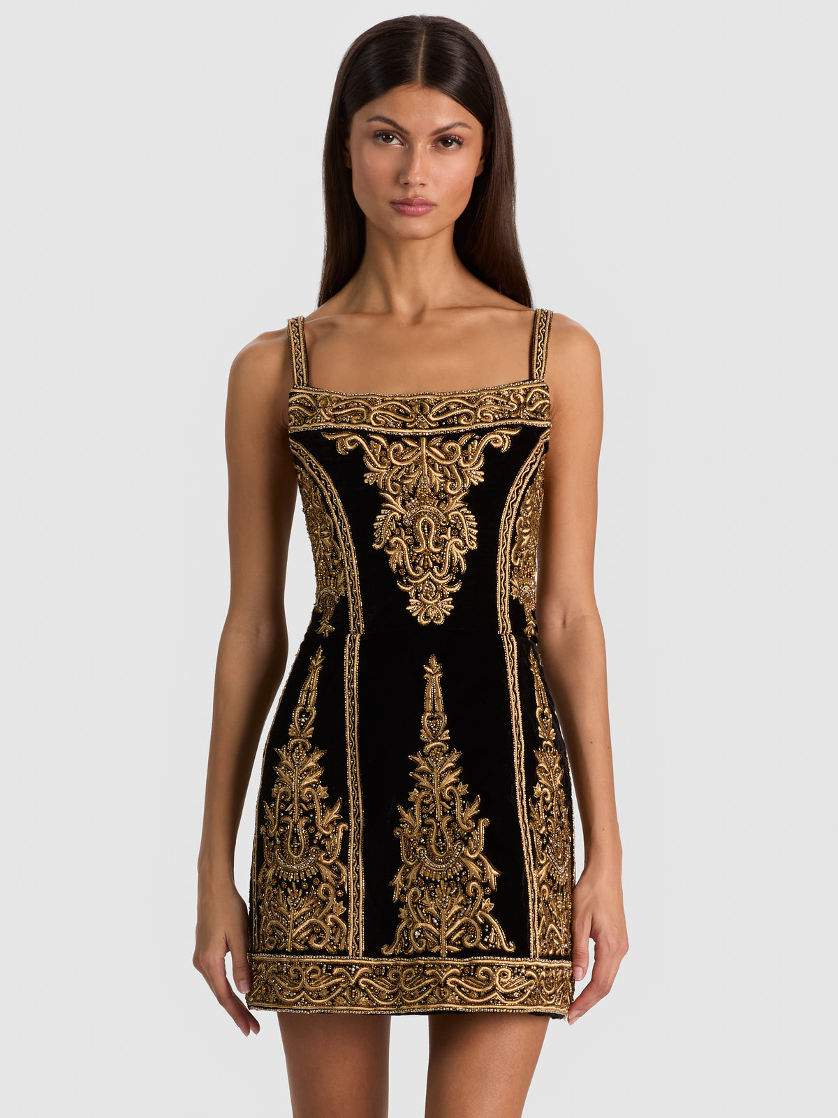 NATALYA EMBELLISHED MINI GOWN-BLACK/GOLD-ALICE + OLIVIA