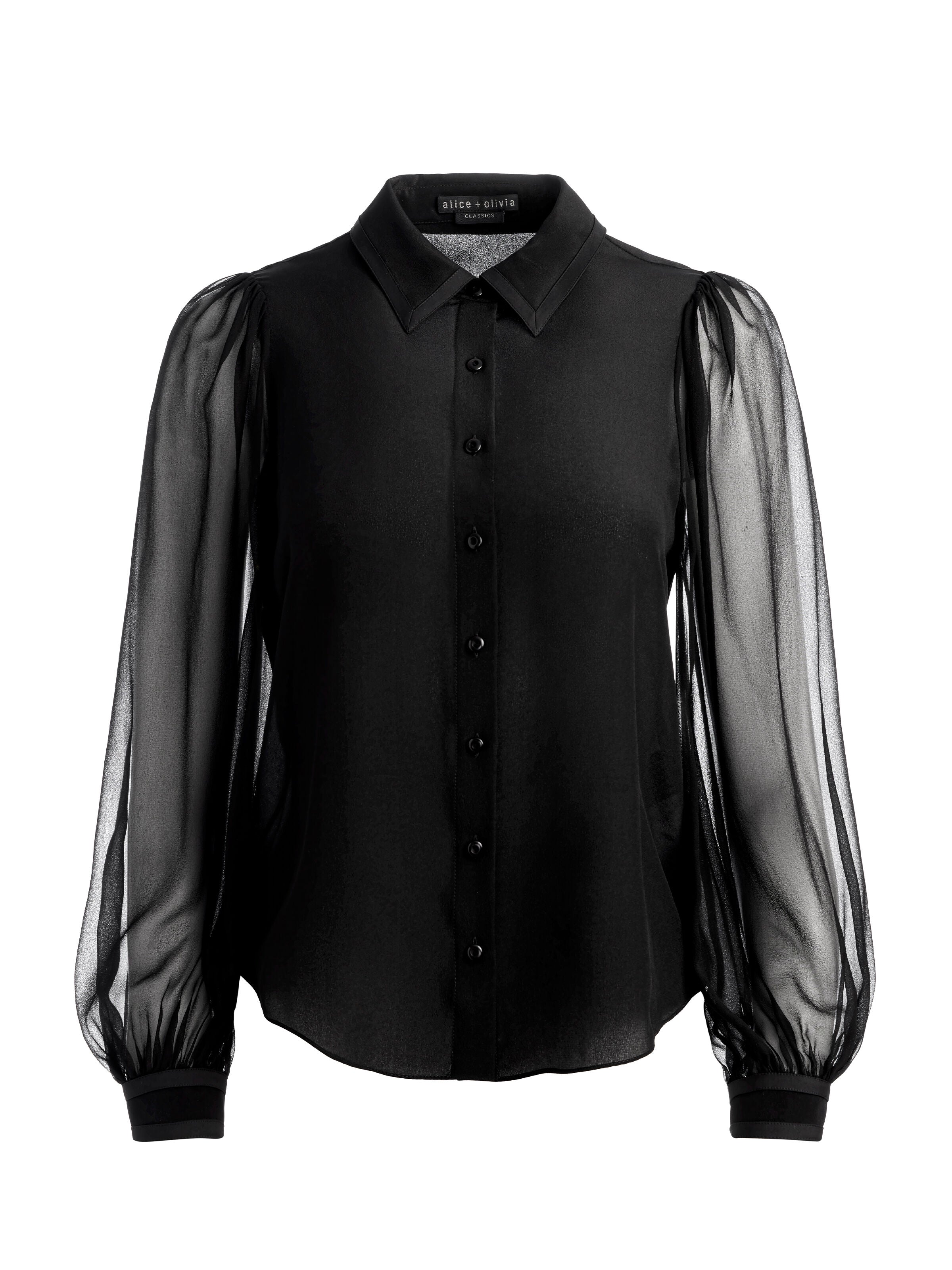ROANNE BLSN SLV BUTTON DOWN-Black-ALICE + OLIVIA