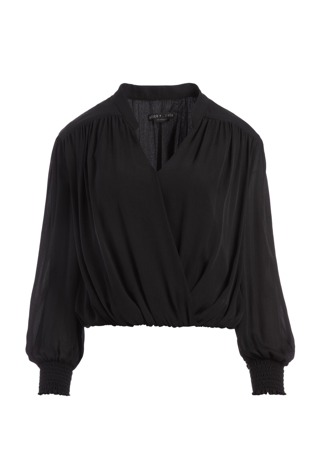 CELIA SMOCKED CUFF BLOUSE-Black-ALICE + OLIVIA