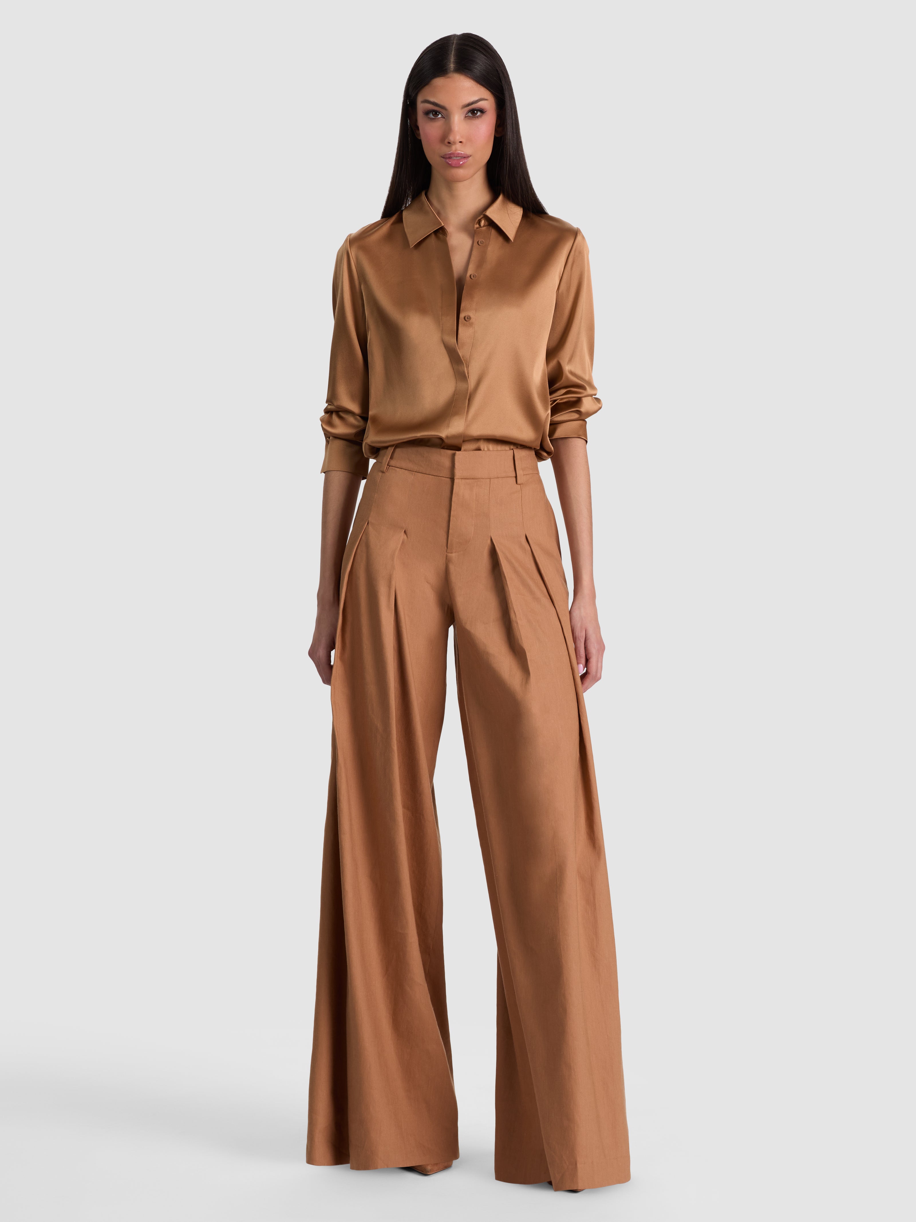 BRADY SILK BLOUSE-TAN-ALICE + OLIVIA