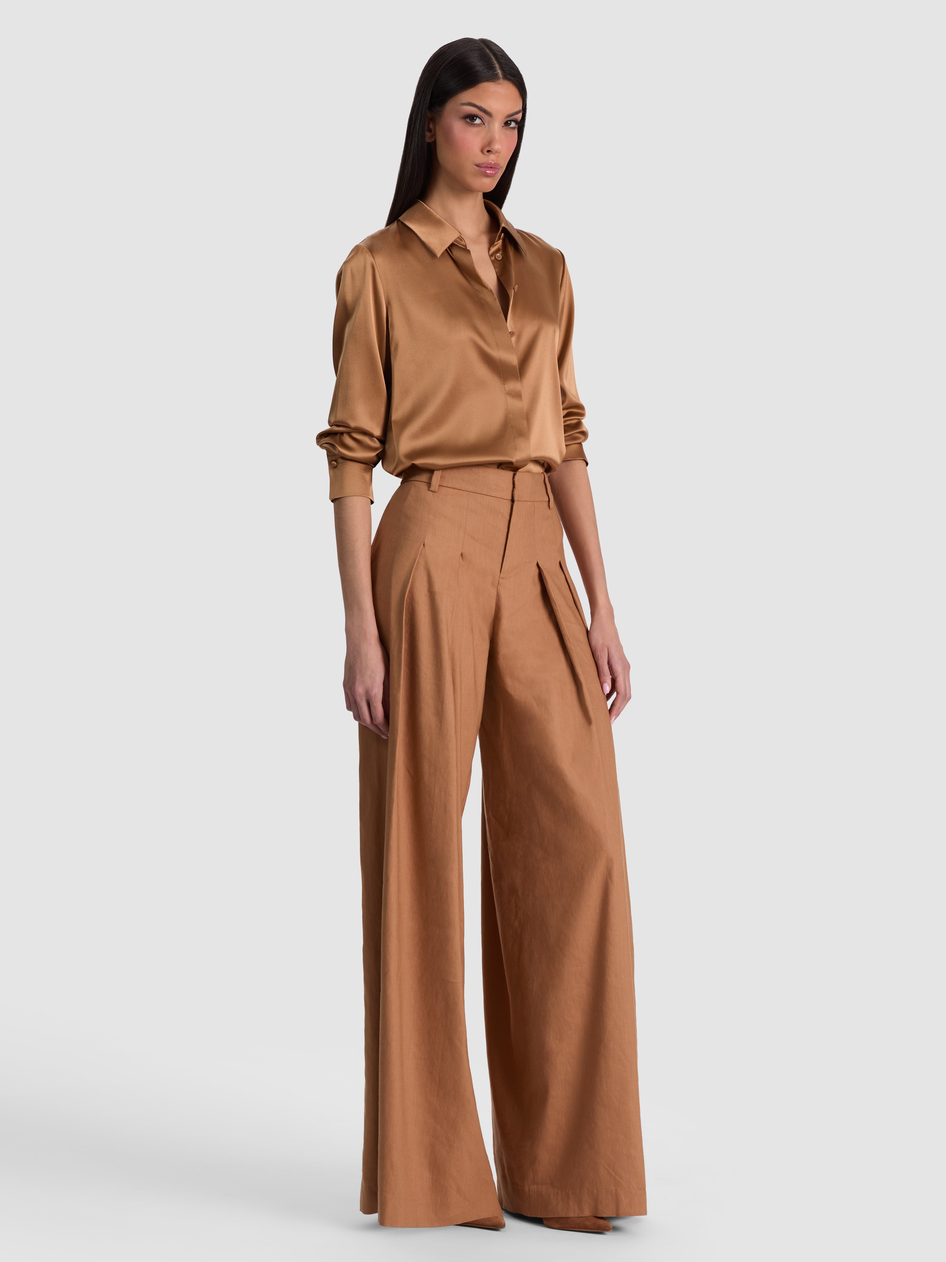 BRADY SILK BLOUSE-TAN-ALICE + OLIVIA