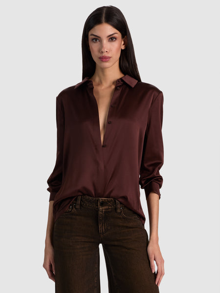 WILLA SILK BLOUSE in DARK CHOCOLATE | ALICE + OLIVIA