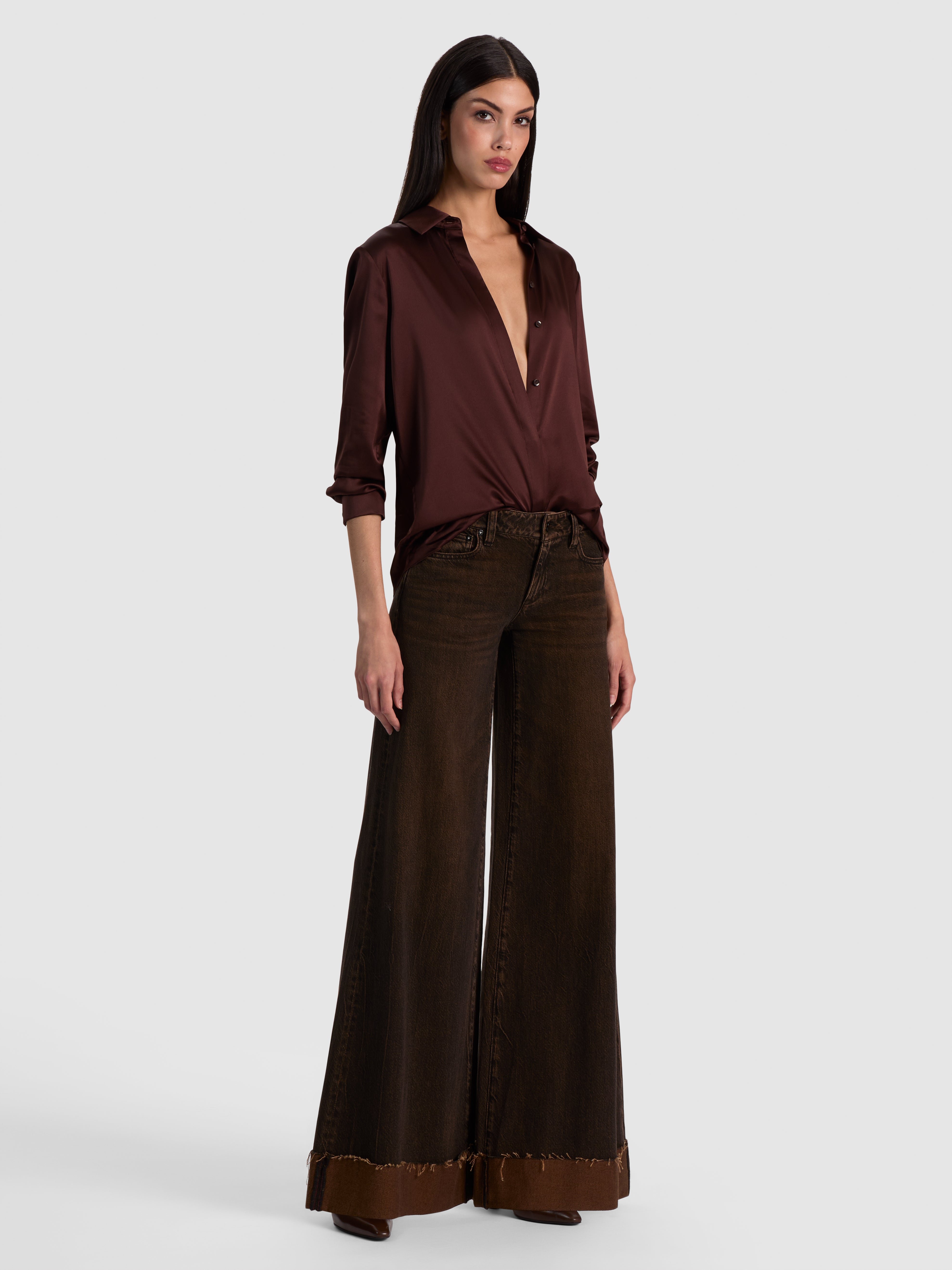 WILLA SILK BLOUSE in DARK CHOCOLATE | ALICE + OLIVIA