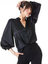 COSIMA BUTTON DOWN BLOUSE-Black-ALICE + OLIVIA