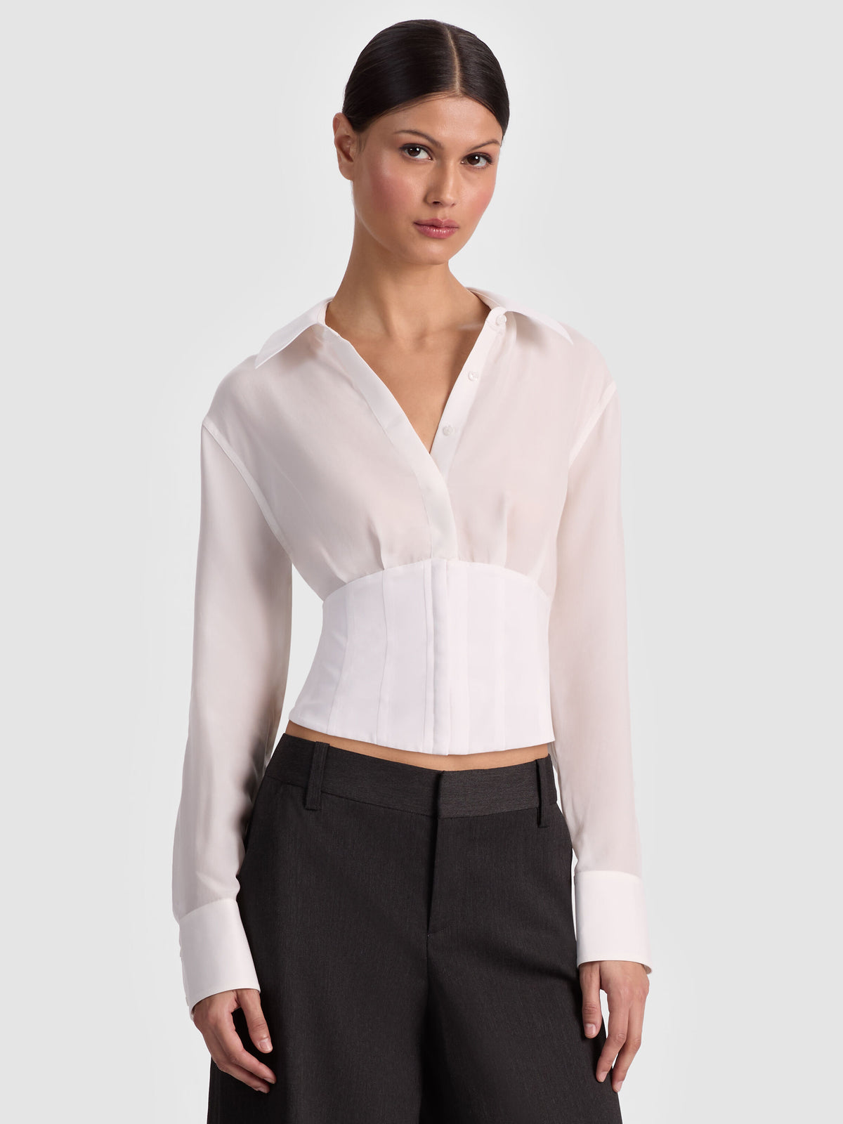 EDIE SEAMED CORSET BUTTON DOWN - OFF WHITE